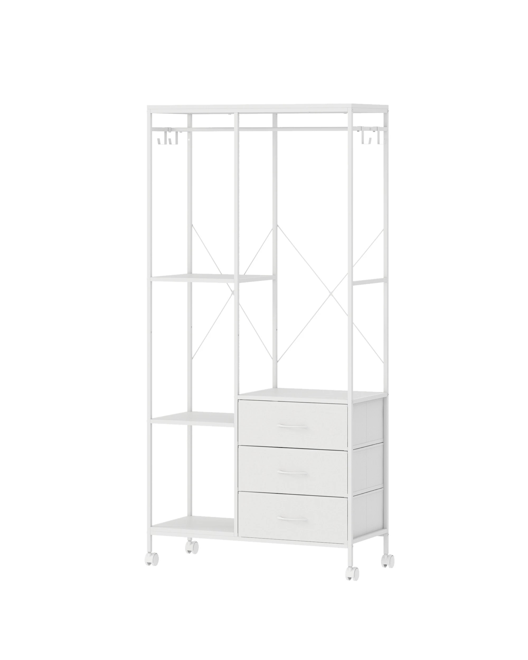 6 Advwin Dresser with Hanging Rack Fabric Chest of Drawers Clothes Rack - White, 6 of 8