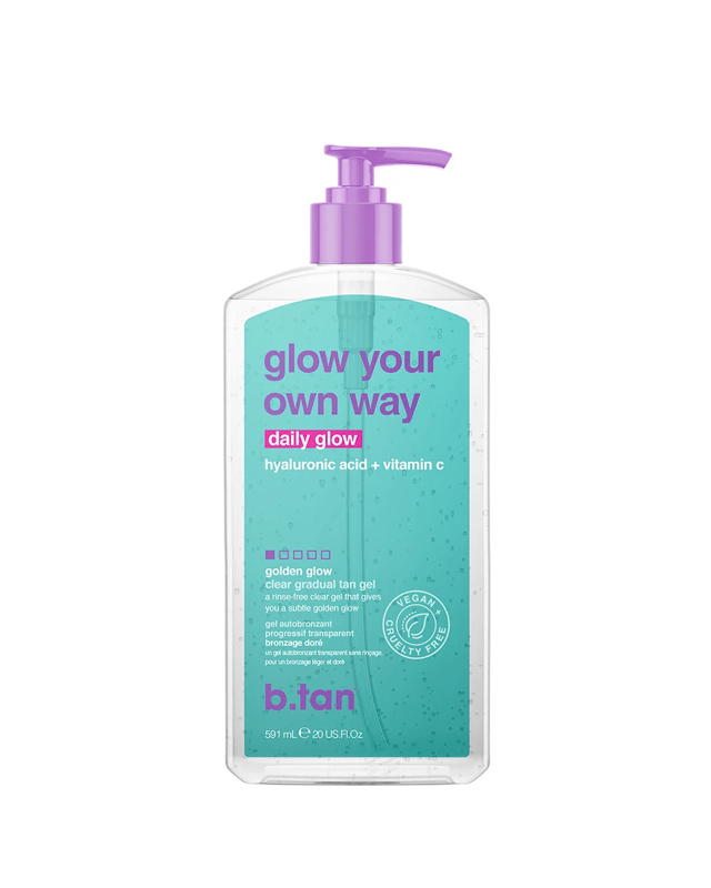b.tan Glow Your Own Way Daily Glow Clear Gradual Tan Gel 591ml - Golden, Hyaluronic Acid and Vitam