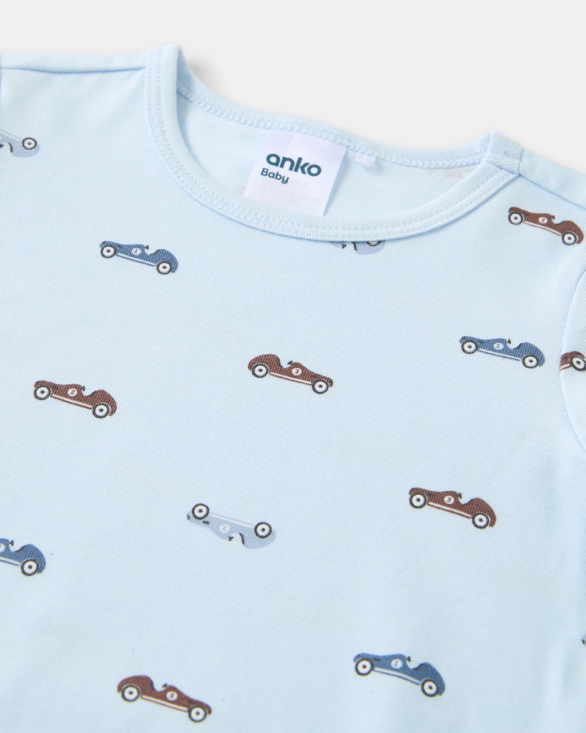 6 3 Pack Cotton Long Sleeve Bodysuits Blu Car, 6 of 8