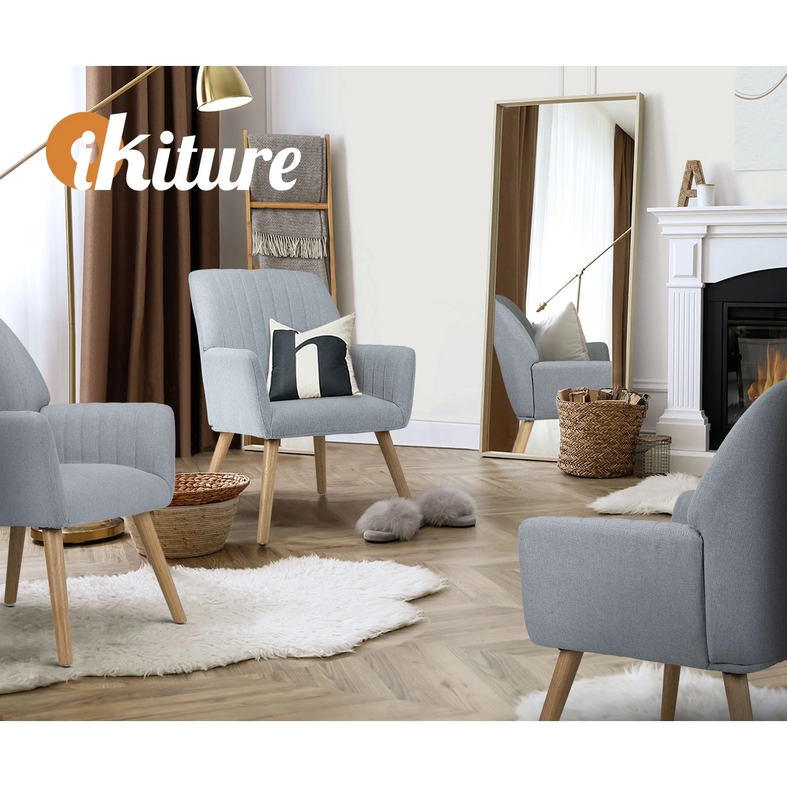 5 Oikiture Armchair Lounge Sofa Chair Fabric Accent Chairs Armchairs Couches
 - Grey, 5 of 10