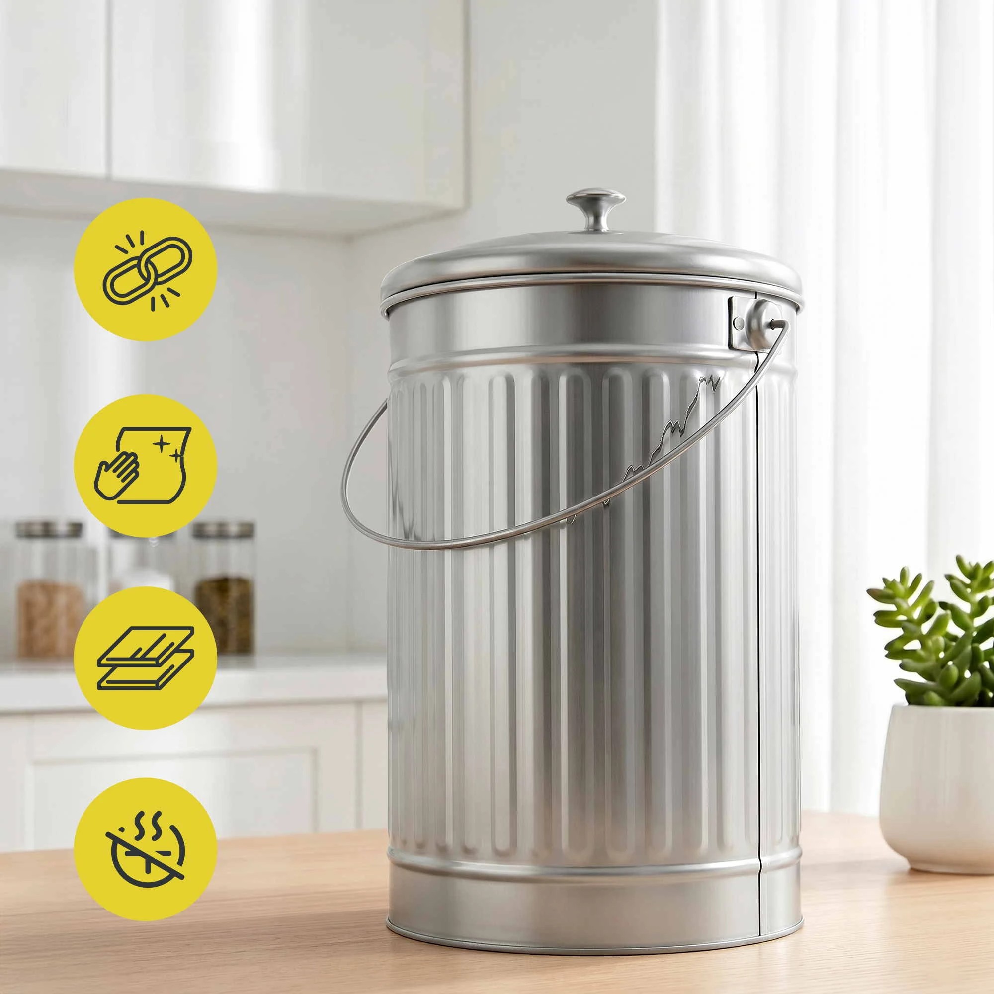 4 Gardeon Kitchen Compost Bin 6L Food Waste Bin - Silver, 4 of 8