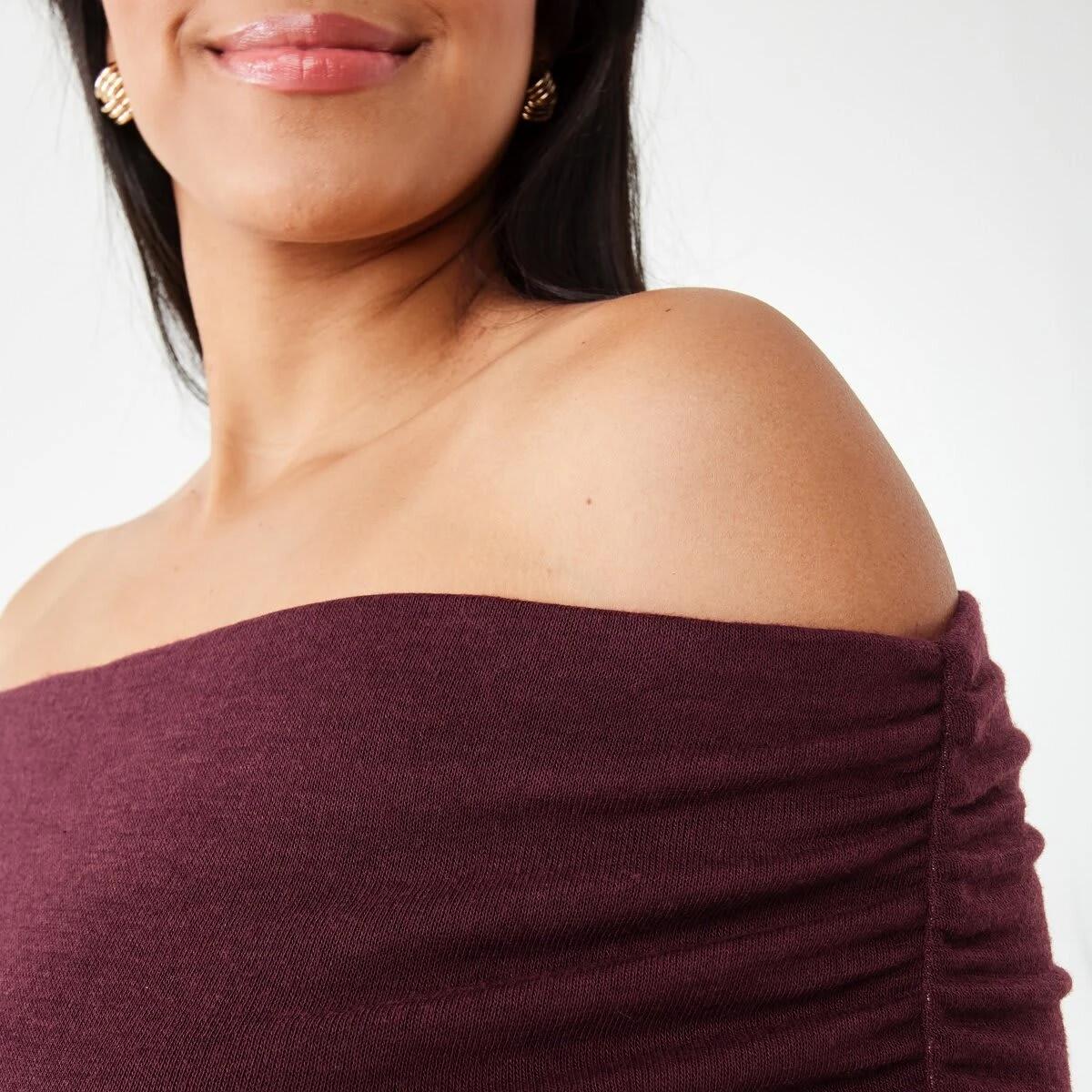 7 Long Sleeve Off Shoulder Top Burgundy, 7 of 7