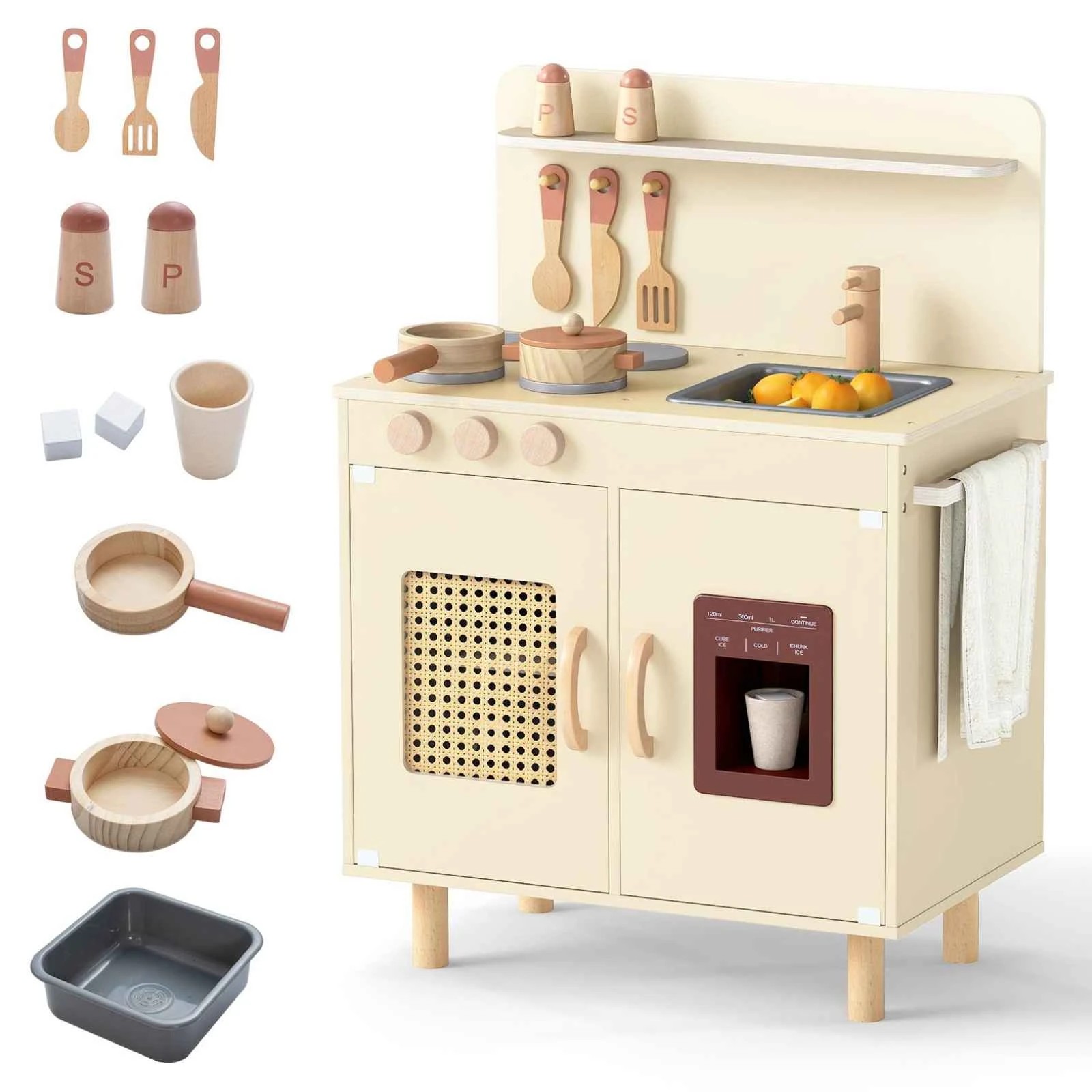 1 Costway Play Kitchen Wooden Pretend Kitchen Playset Cooking Toy Set - Yellow, 1 of 1
