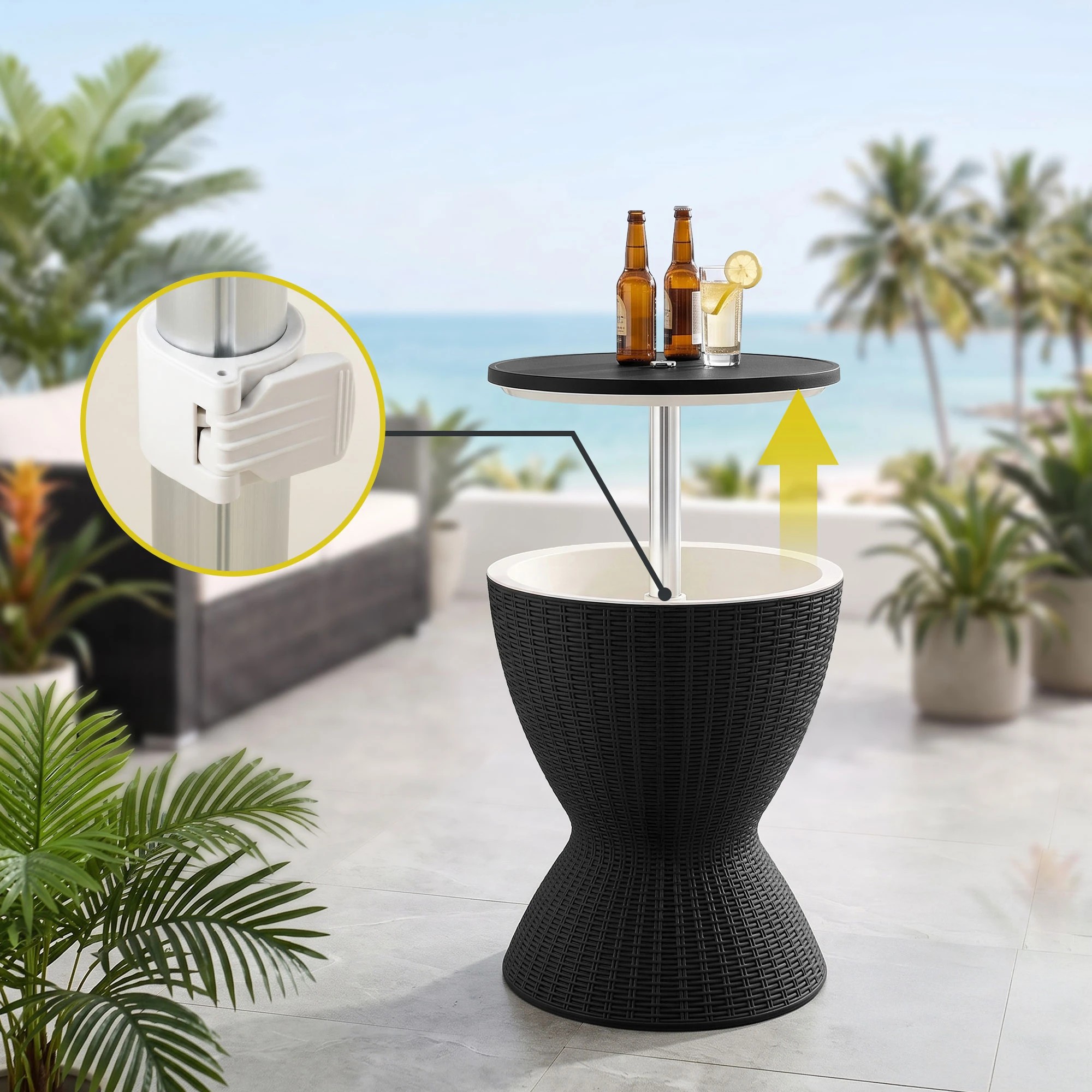 7 Gardeon 2-in-1 Outdoor Bar Table Portable Ice Bucket Cooler 30L Adjustable Top - Black, 7 of 9