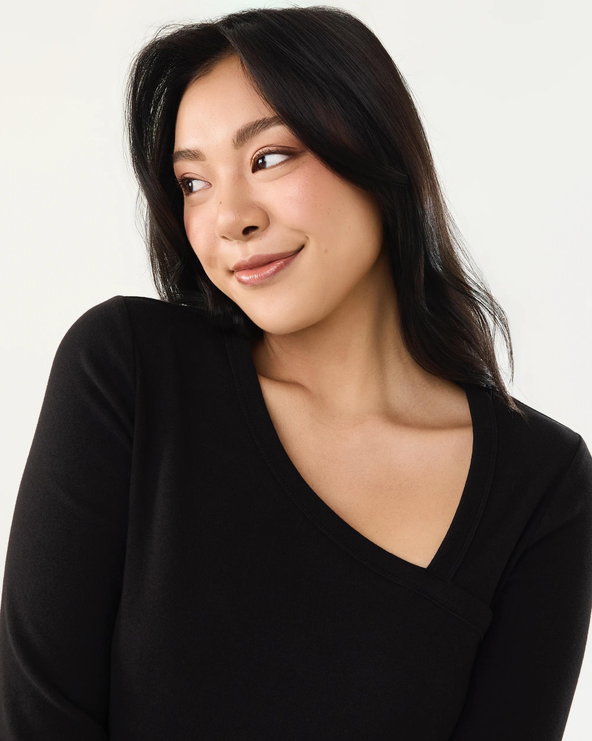 4 Long Sleeve Asymmetric Neck Top Black, 4 of 6
