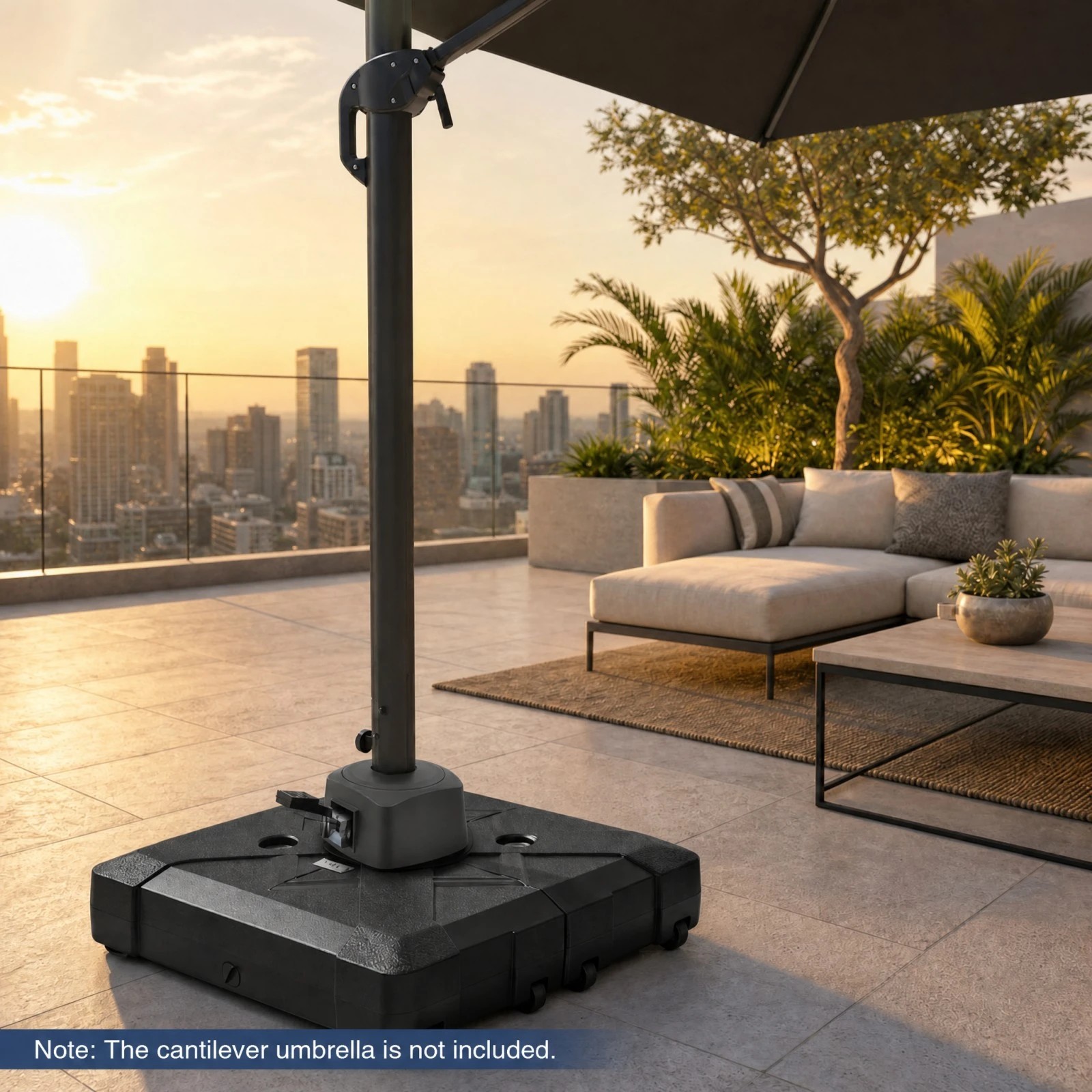 3 Costway 158KG Cantilever Patio Umbrella Base 85x85cm Water Sand Fillable Stand 4 Wheels, 3 of 4