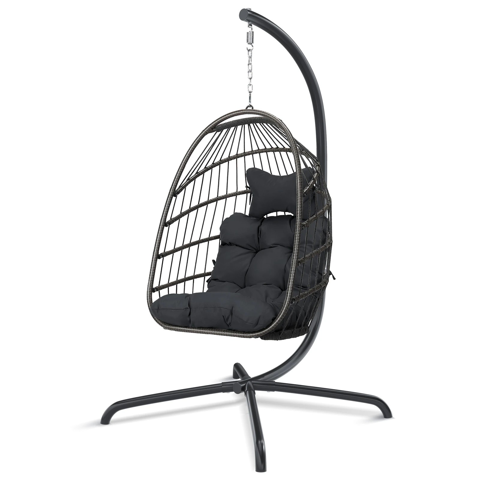 1 Alfordson Outdoor Egg Swing Chair Wicker Rattan Pod Foldable Seat - Grey, 1 of 10