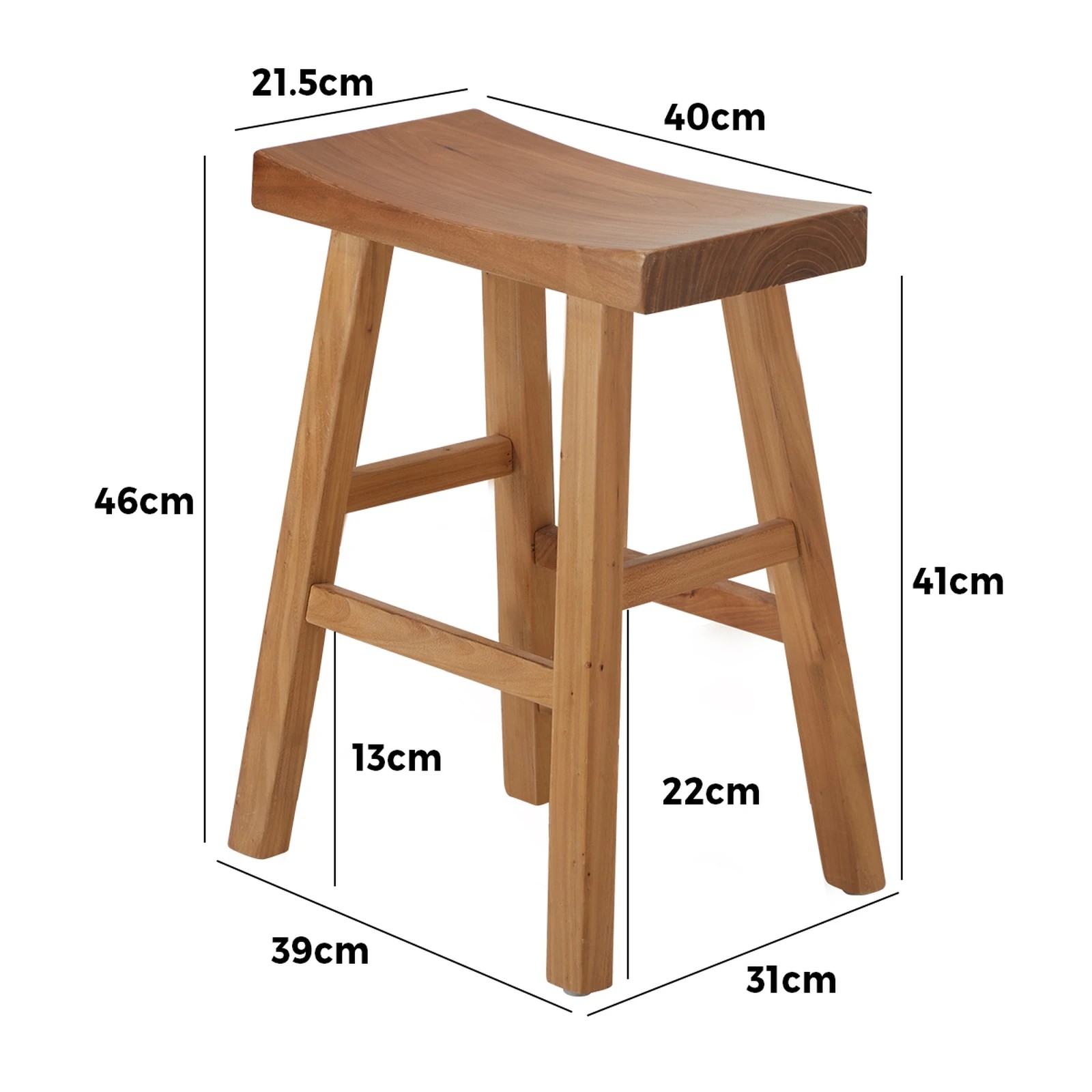 2 Oikiture Wooden Stool Elm Wood Kitchen Dining Stool Café Seat Timber - Natural, 2 of 9