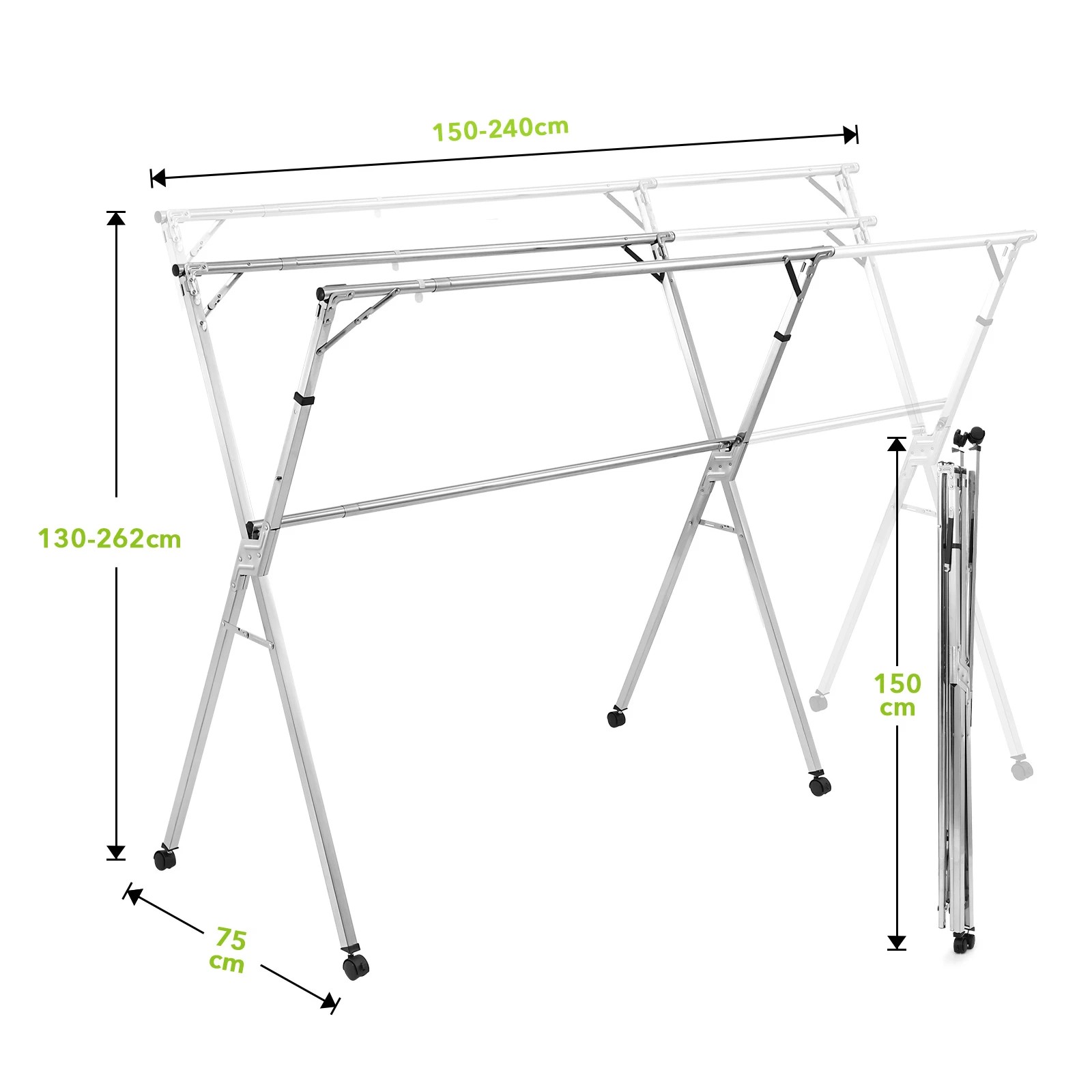 4 LUXSUITE Clothes Rack Airer Garment Drying Stand Stainless Steel, 4 of 6
