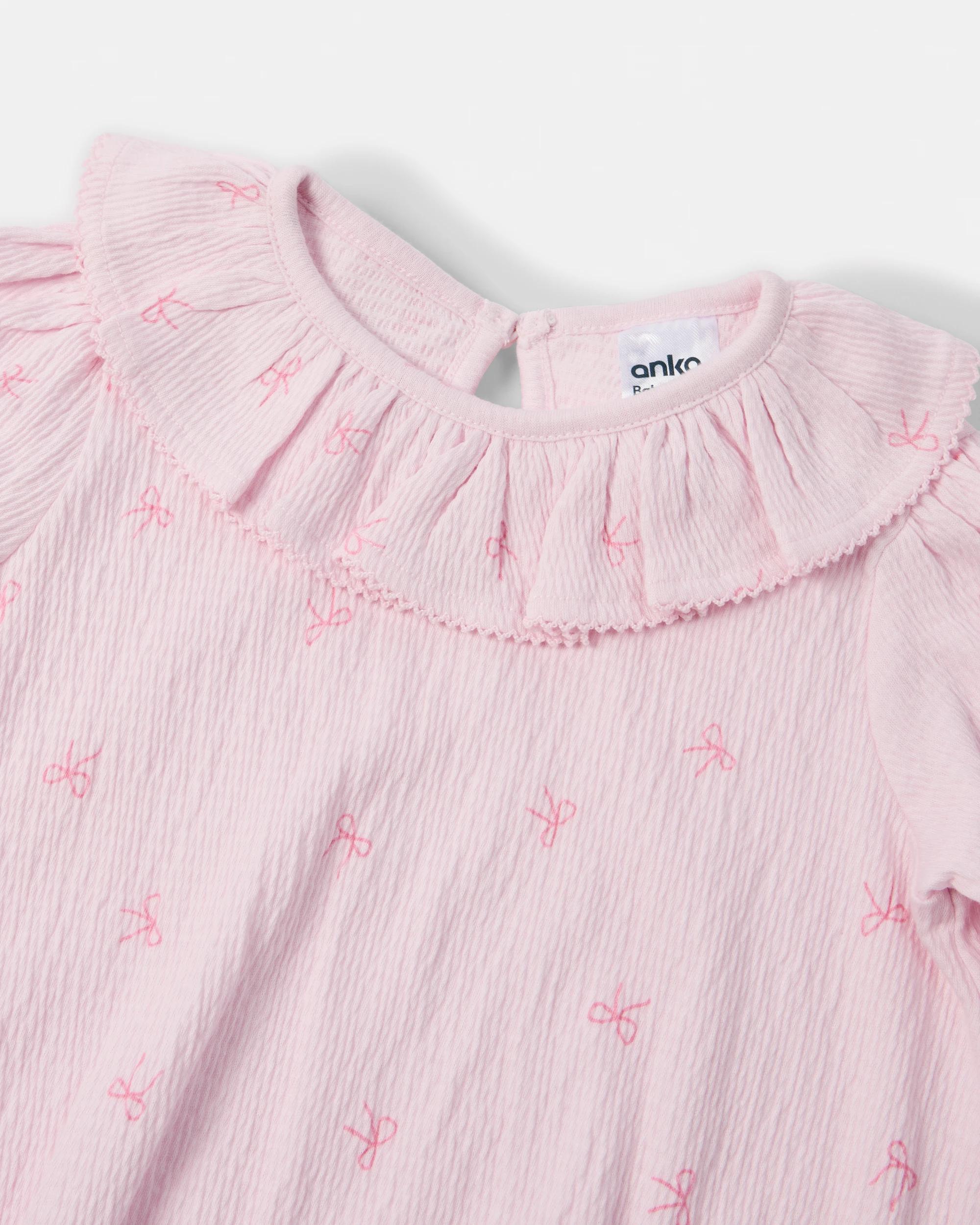 3 Long Sleeve Crinkle Frill Collar Bodysuit Dtsy Bow, 3 of 3