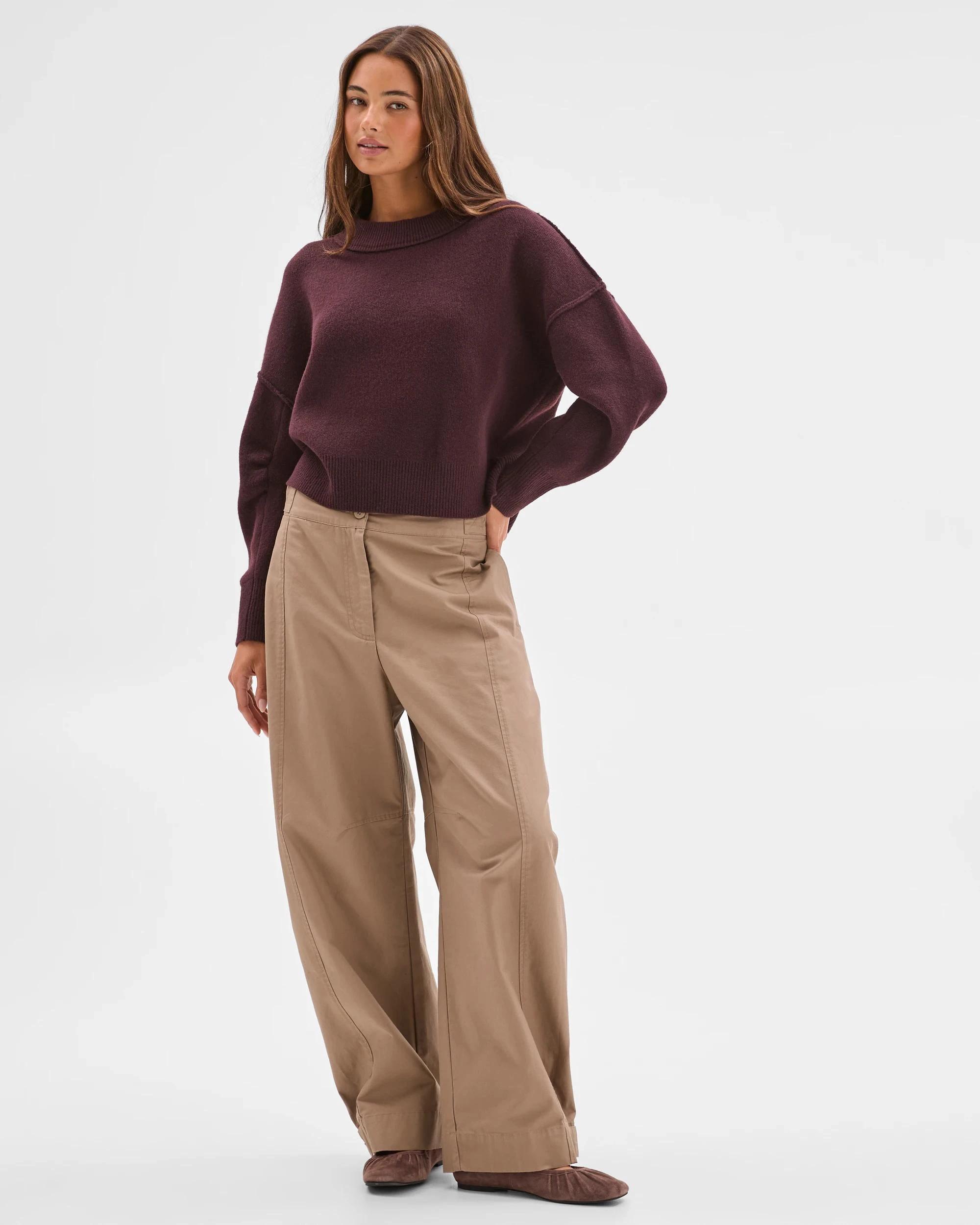 5 Lily Loves Sleeve Detail Knit Jumper FUDGE BURGUNDY, 5 of 6