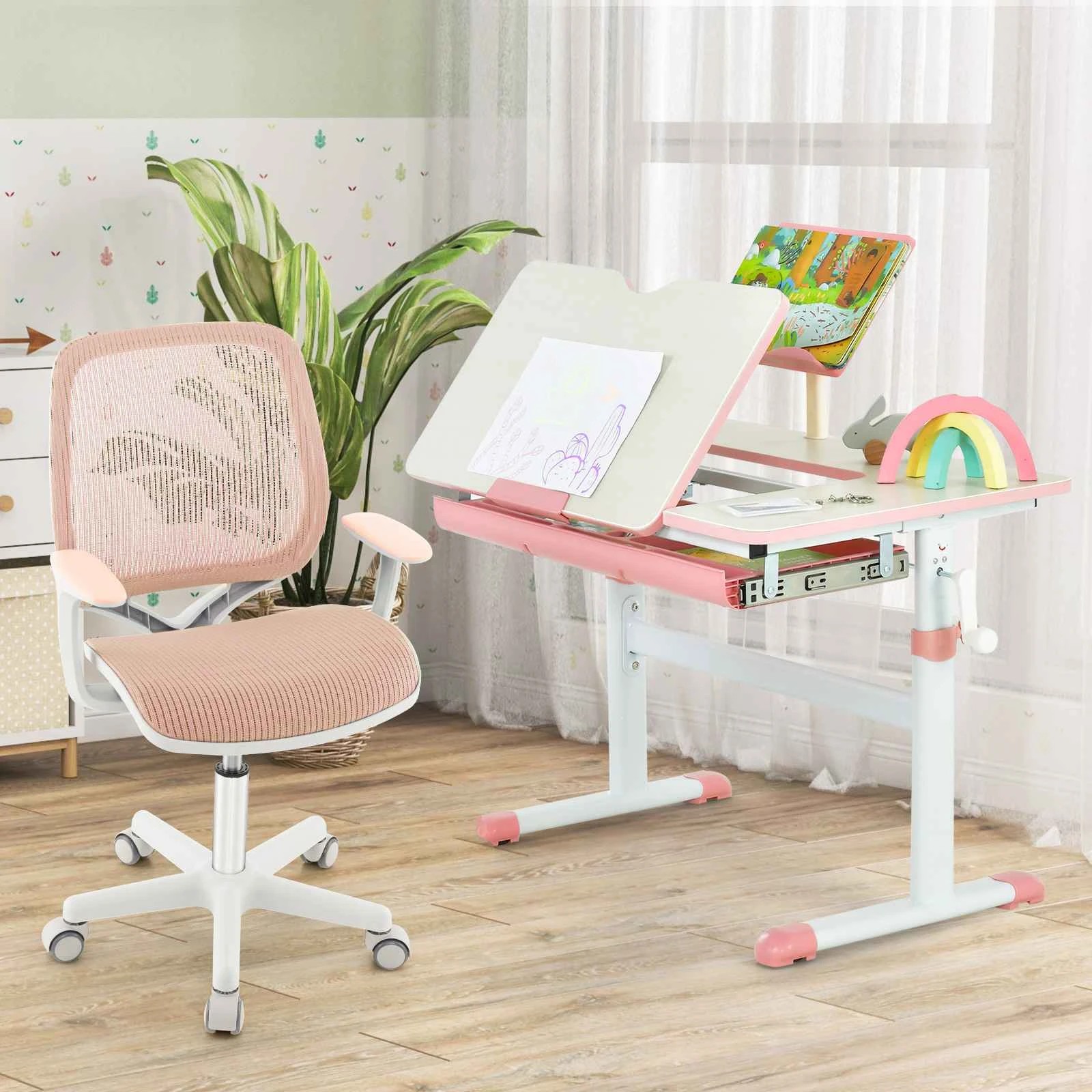 3 Costway Desk Chair Swivel Mesh Computer Chair Study Chair w/Adjustable Height - Pink, 3 of 3