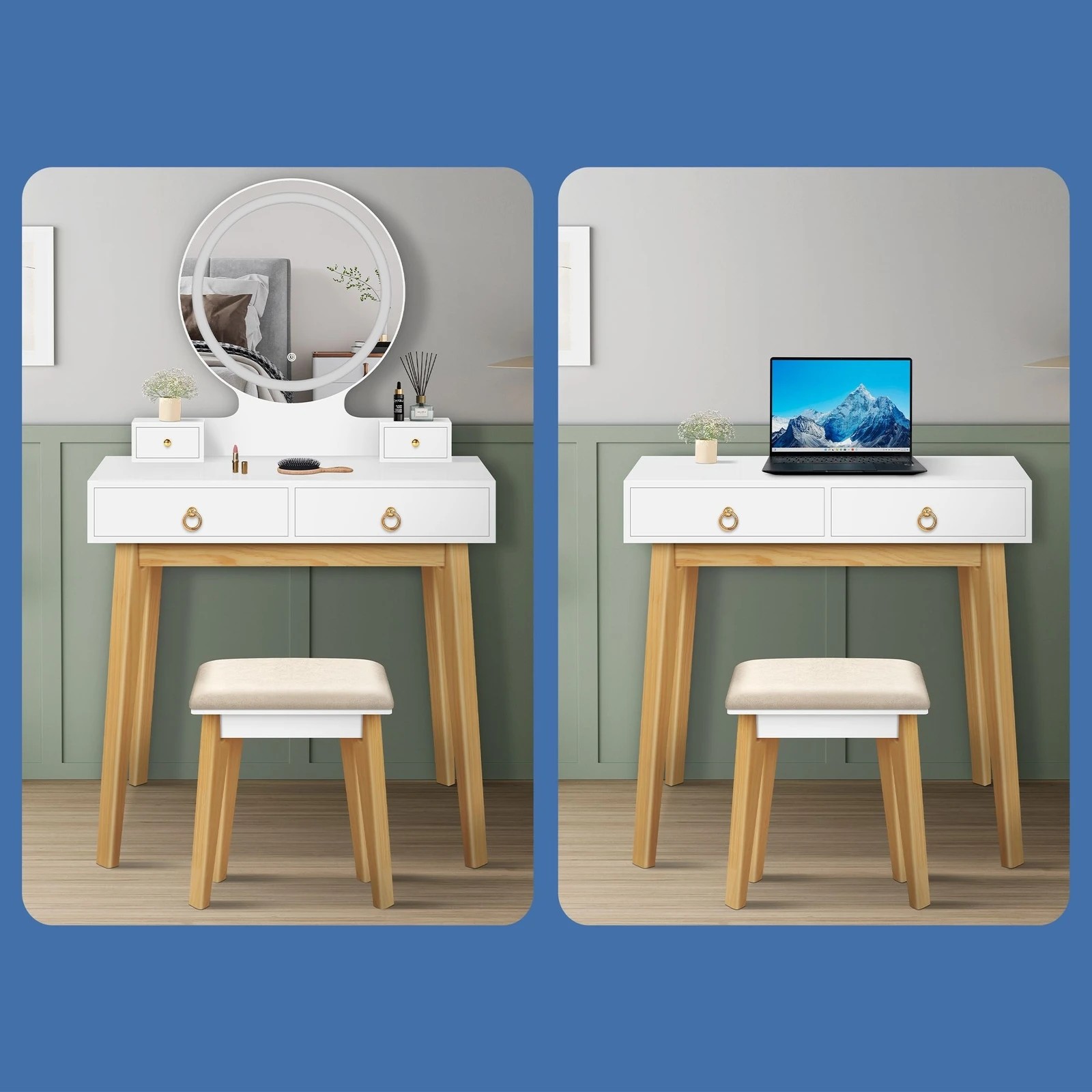 5 Alfordson Dressing Table Stool Set Makeup Mirror Vanity Desk LED Light - White, 5 of 10