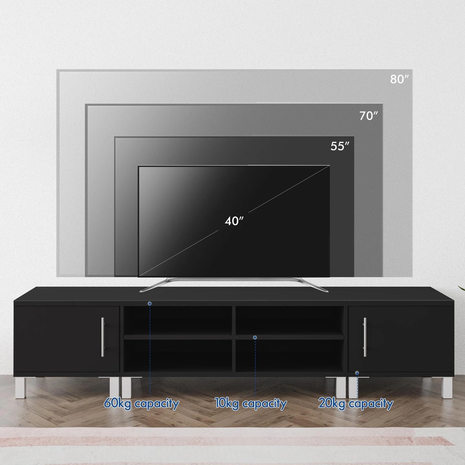 9 Alfordson Entertainment Unit TV Cabinet Stand Storage Drawer 190cm - Black, 9 of 10