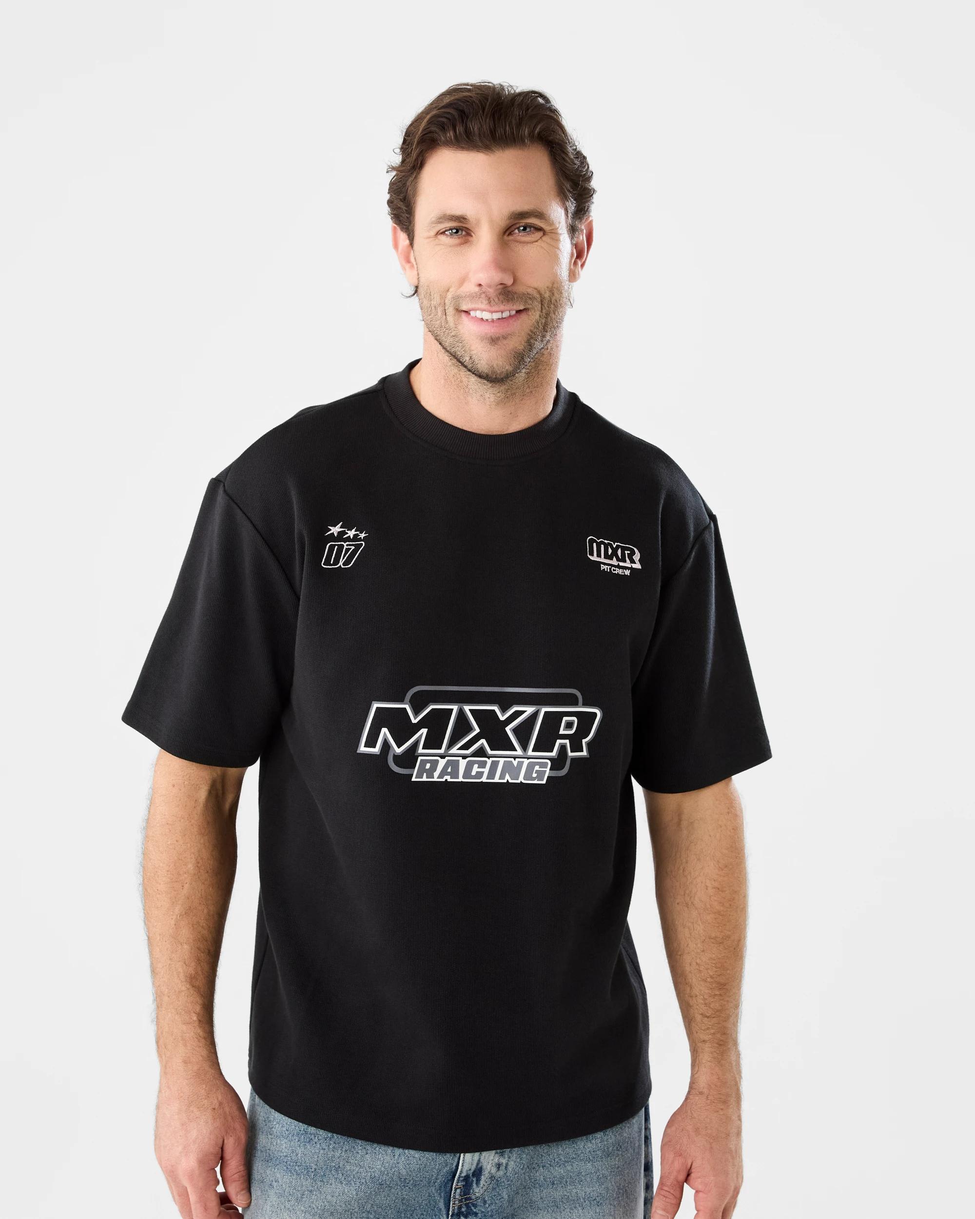1 Textured Print T-shirt Blk Racing, 1 of 5