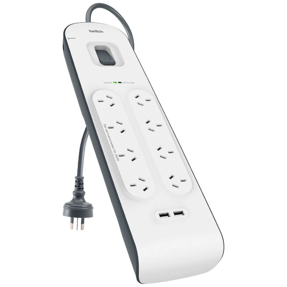 1 Belkin 8 Outlet Powerboard with 2 USB Ports 2.4A, 1 of 1