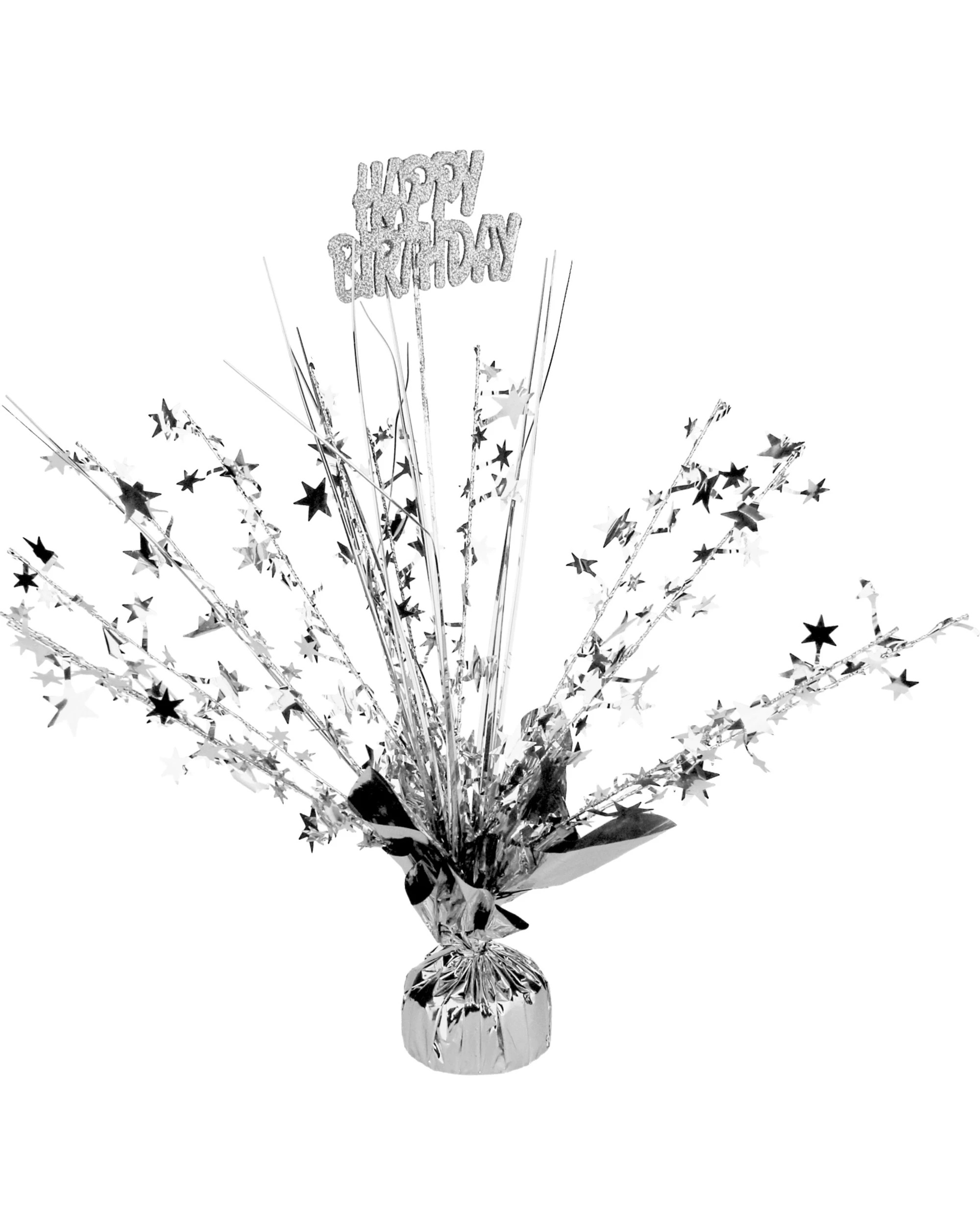 1 Happy Birthday Silver Star Foil Spray Centrepiece - Silver, 1 of 1