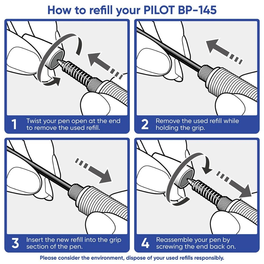 8 PILOT BP145 Retractable Ballpoint Pen Medium 1mm Blue 4 Pack, 8 of 8