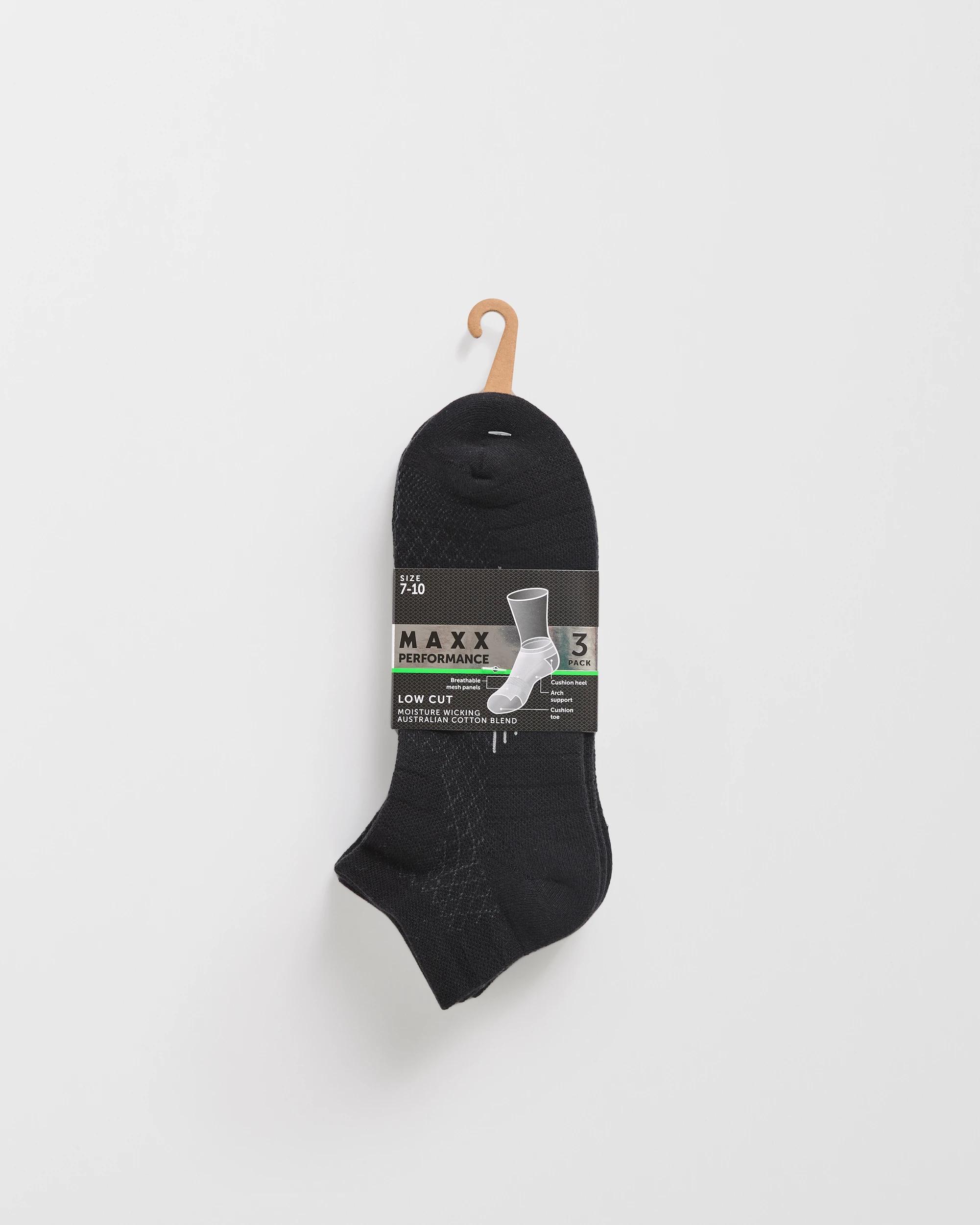 3 Maxx Australian Cotton Blend 3 Pack Performance Low Cut Socks BLACK, 3 of 3