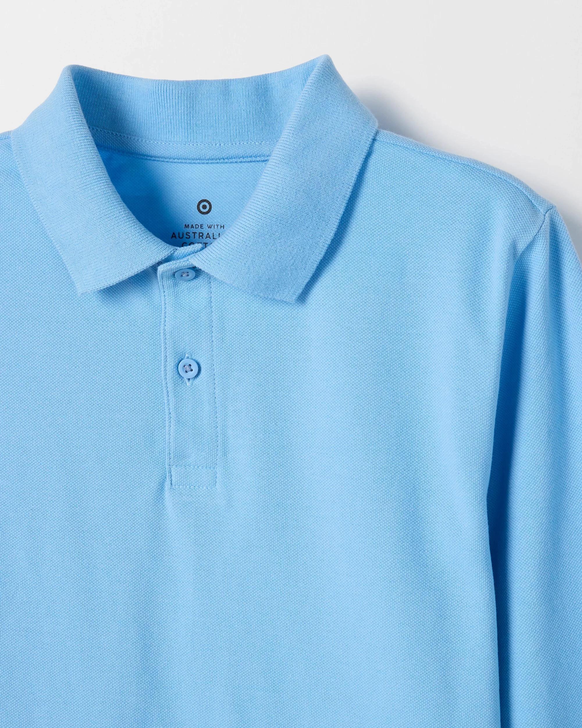 5 Target Kids Australian Cotton 2 Pack School Long Sleeve Polo Top SKY BLUE, 5 of 5