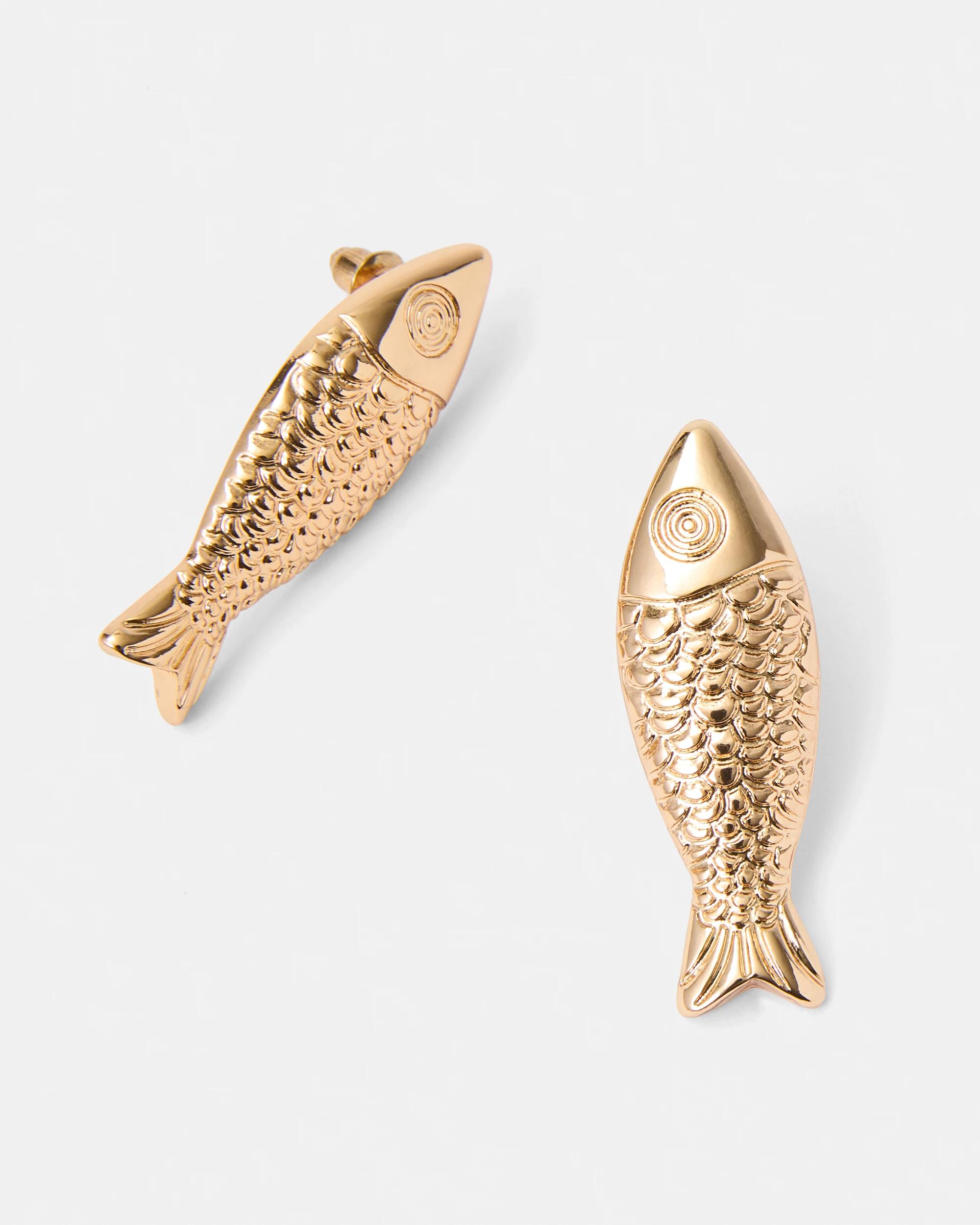 2 Fish Stud Earrings - Gold Tone Gold, 2 of 5