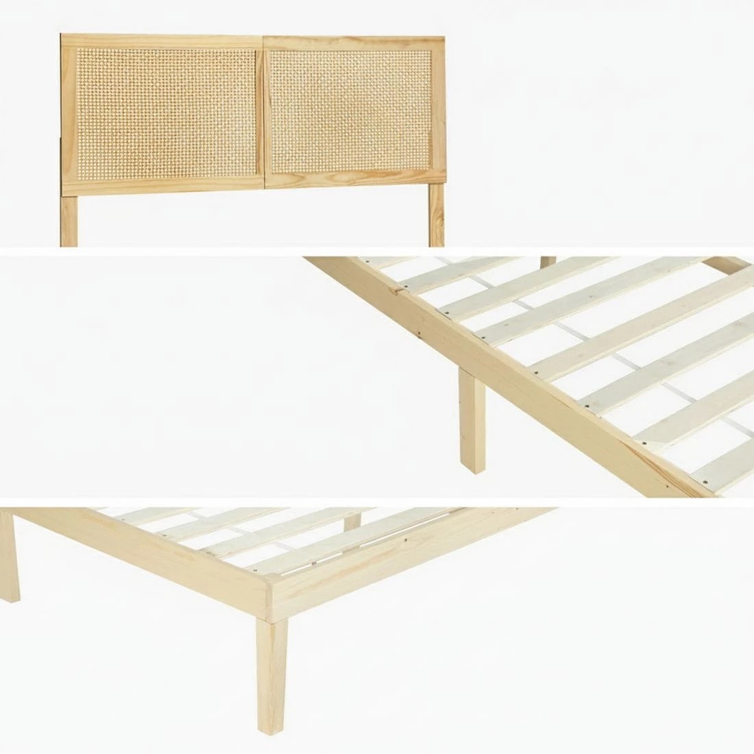 7 Artiss Bed Frame Queen Size with Rattan Headboard Wooden Bed Base BRUNO - Multi, 7 of 7