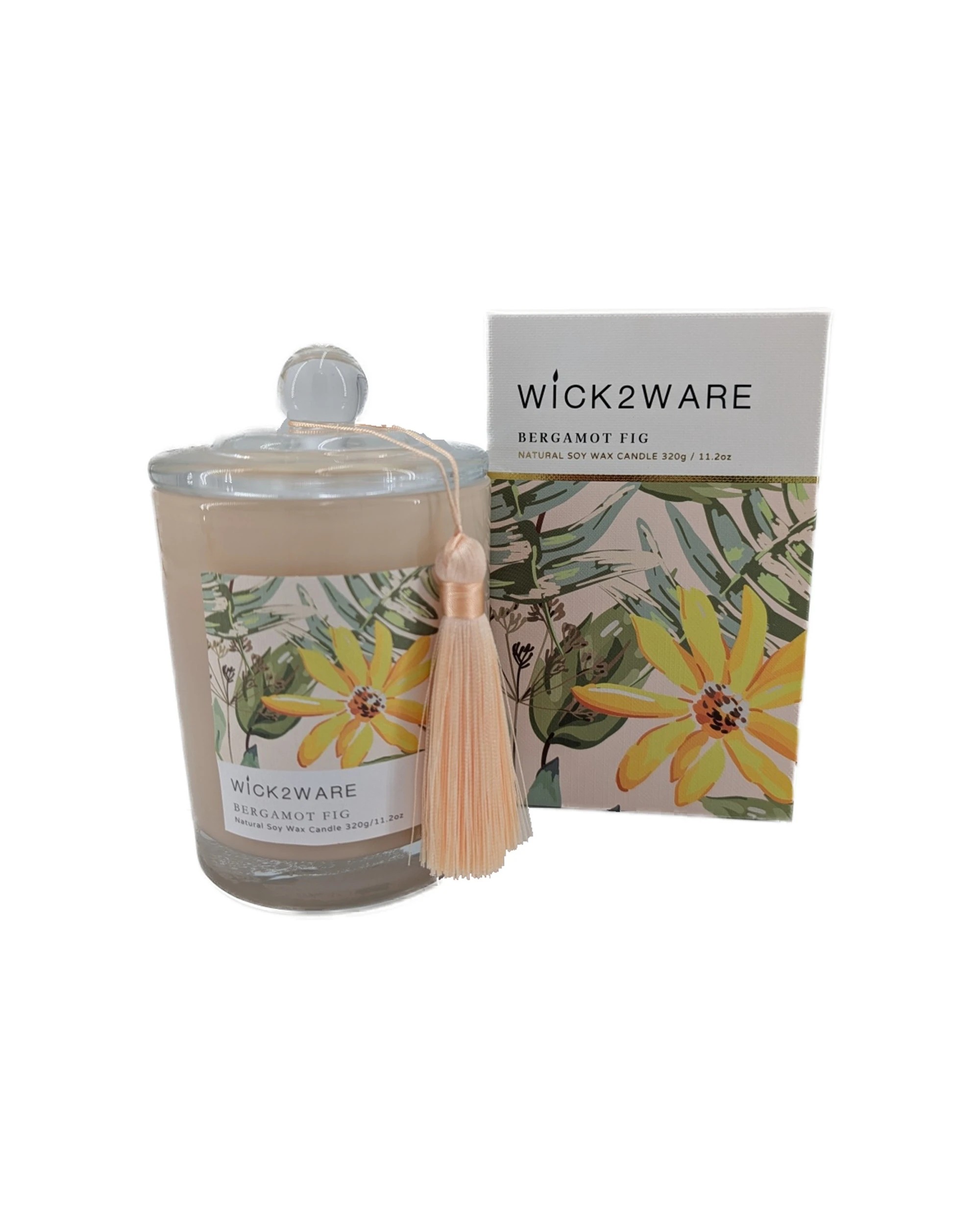 1 Wick2Ware Soy Candle Jar Bergamot Fig Scent 320g Wax Home Fragrance - Natural, 1 of 1