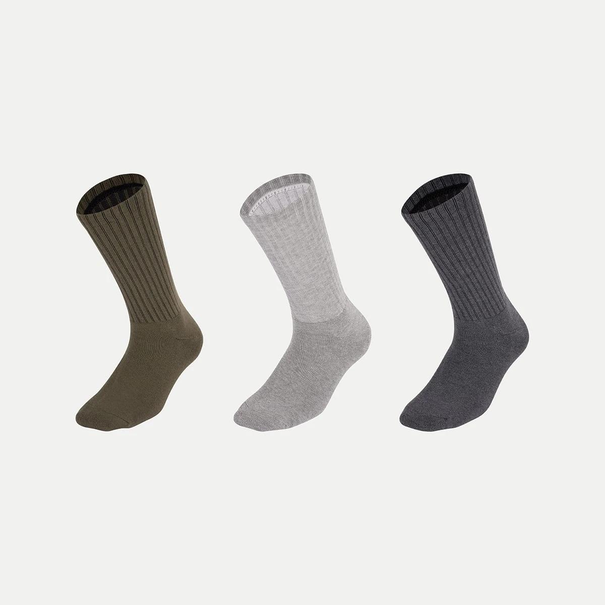 1 3 Pack Bamboo Rib Crew Socks OLIVE GREY CHARCOAL, 1 of 3