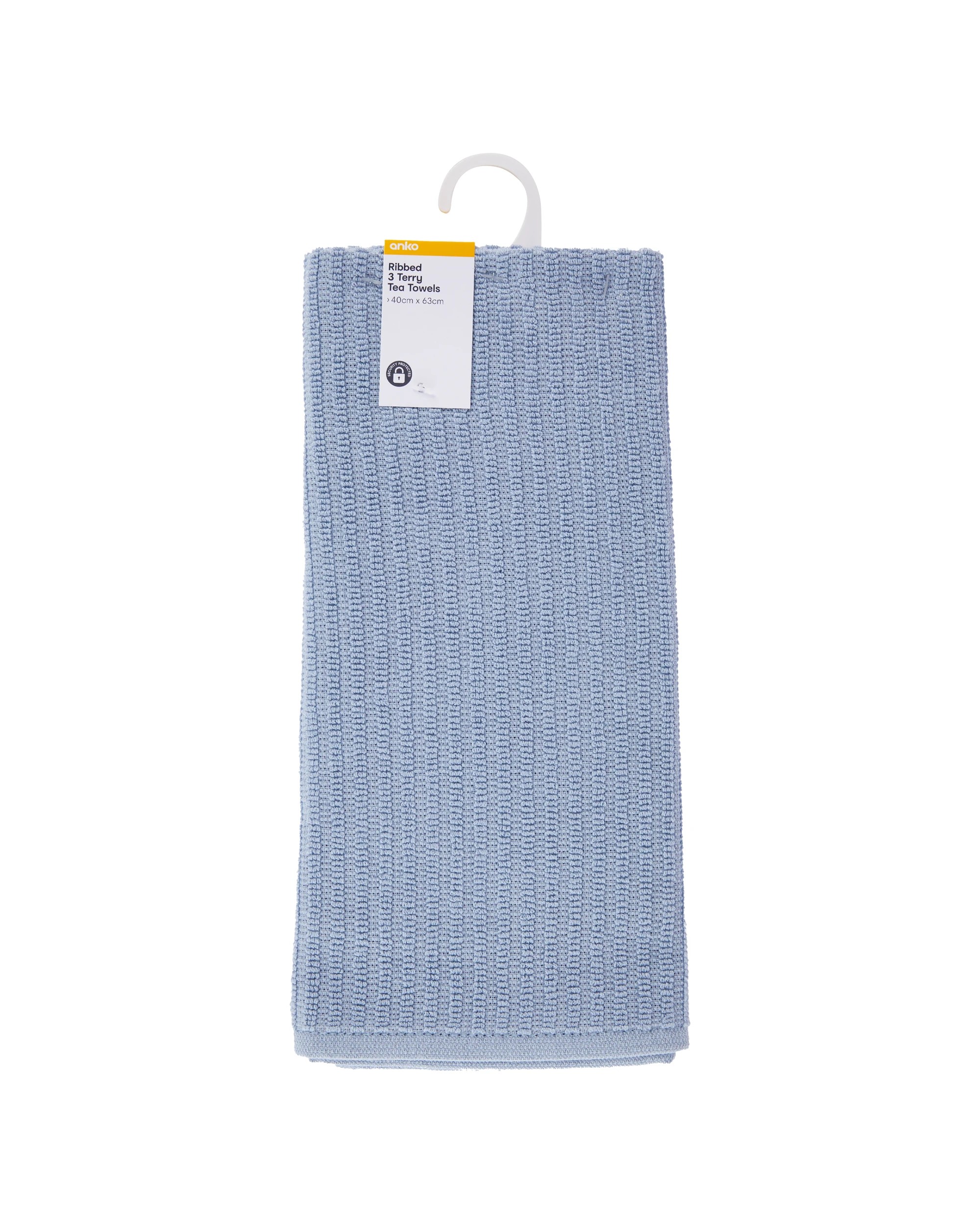 4 3 Pack Blue Ribbed Terry Tea Towels, 4 of 4