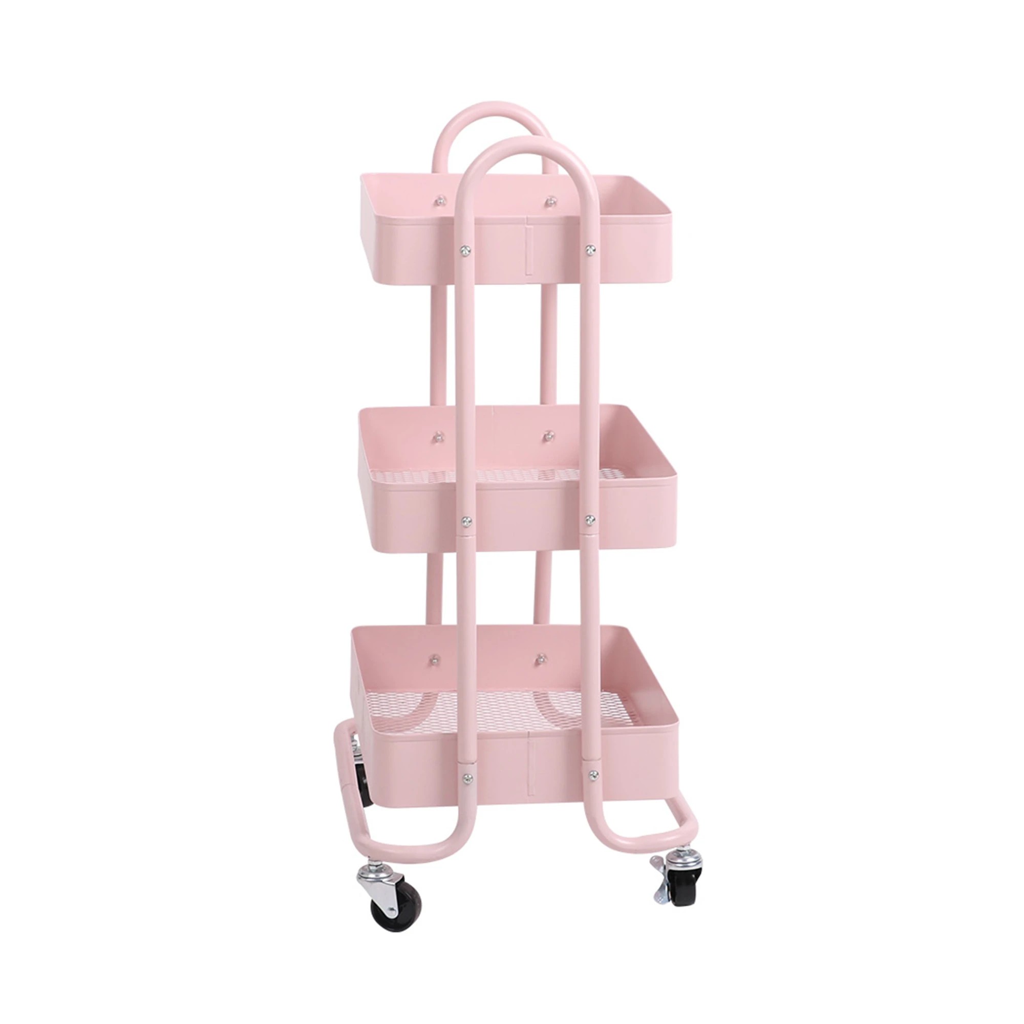2 Levede 3 Tiers Kitchen Trolley Cart Steel Storage Rack Shelf Organiser Pink, 2 of 6