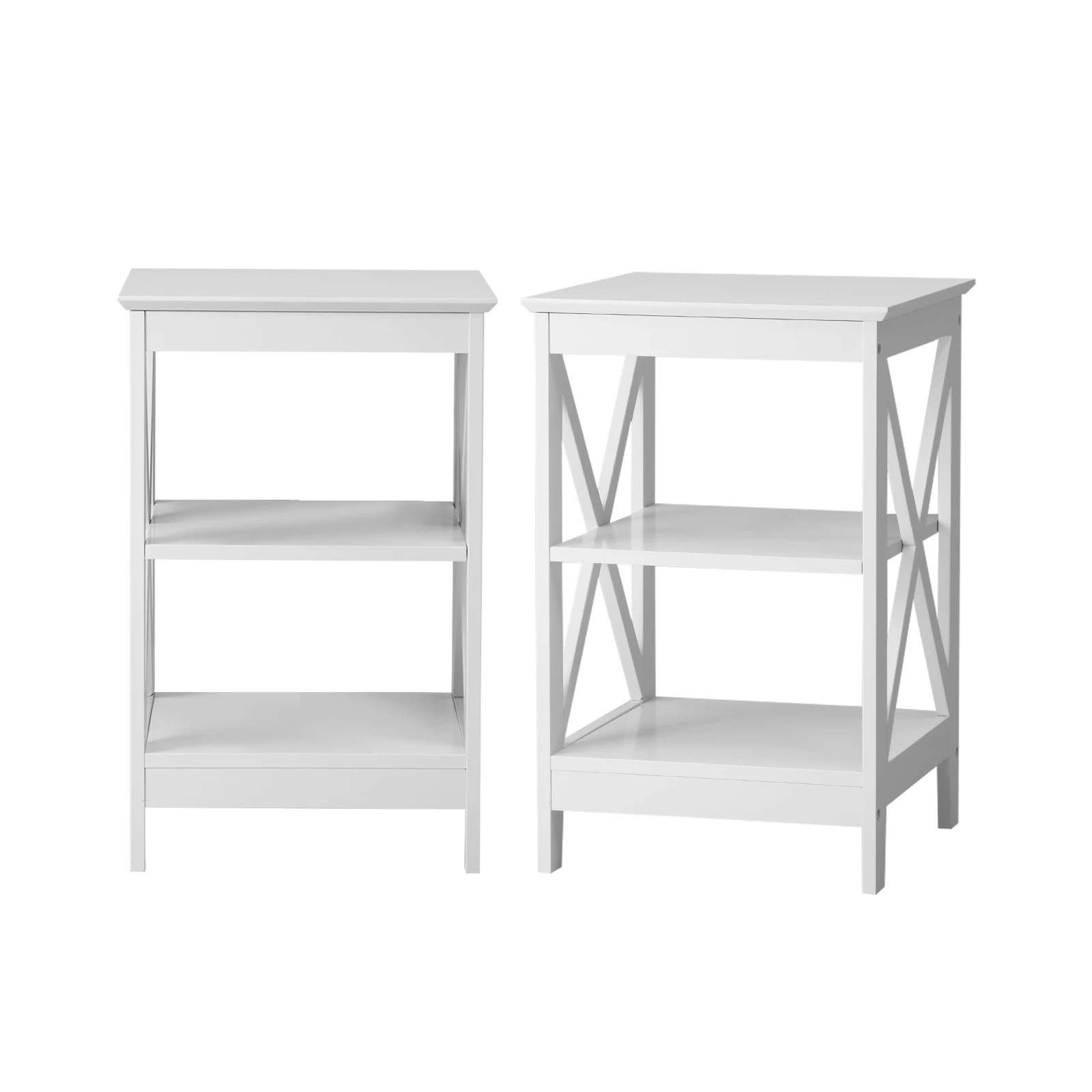 1 Oikiture 2x Side Table Coffee Bedside Sofa Storage End Tables 3-tier Shelf - White, 1 of 9
