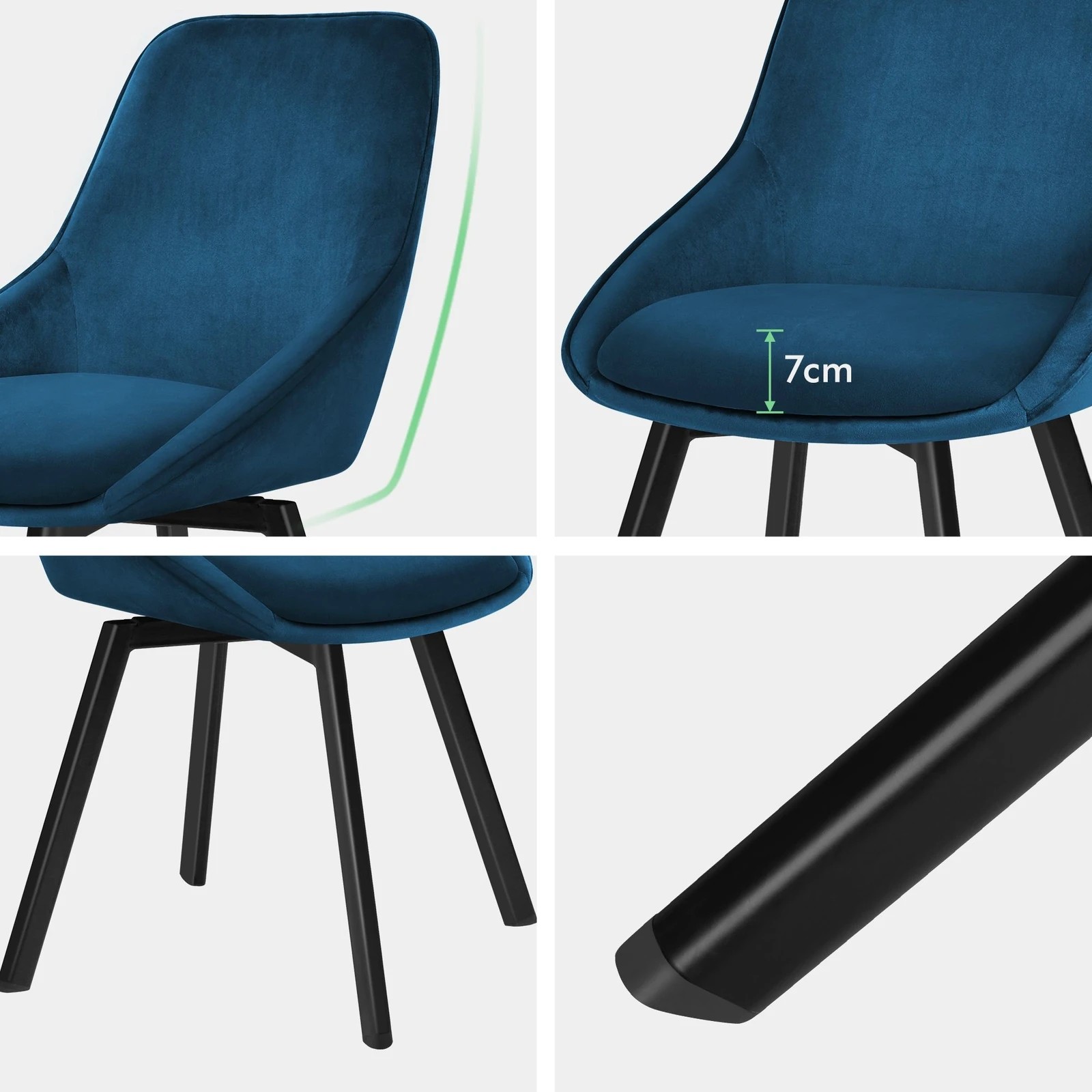 5 Alfordson 2x Dining Chairs Accent Kitchen Swivel Lounge Padded Seat Velvet - Blue, 5 of 9