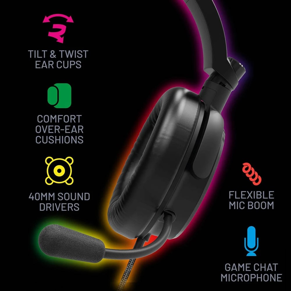 5 4Gamers Gaming Headset Wired Over Ear Multiplatform LED Lighting Mic 3.5mm - Black, 5 of 5