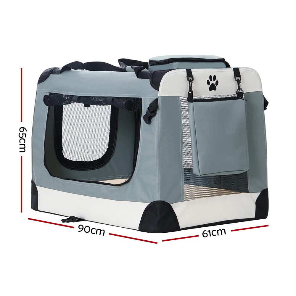 2 i.Pet Pet Carrier Soft Crate Dog Cat Travel 90x61CM Portable Foldable Car - Blue, 2 of 5