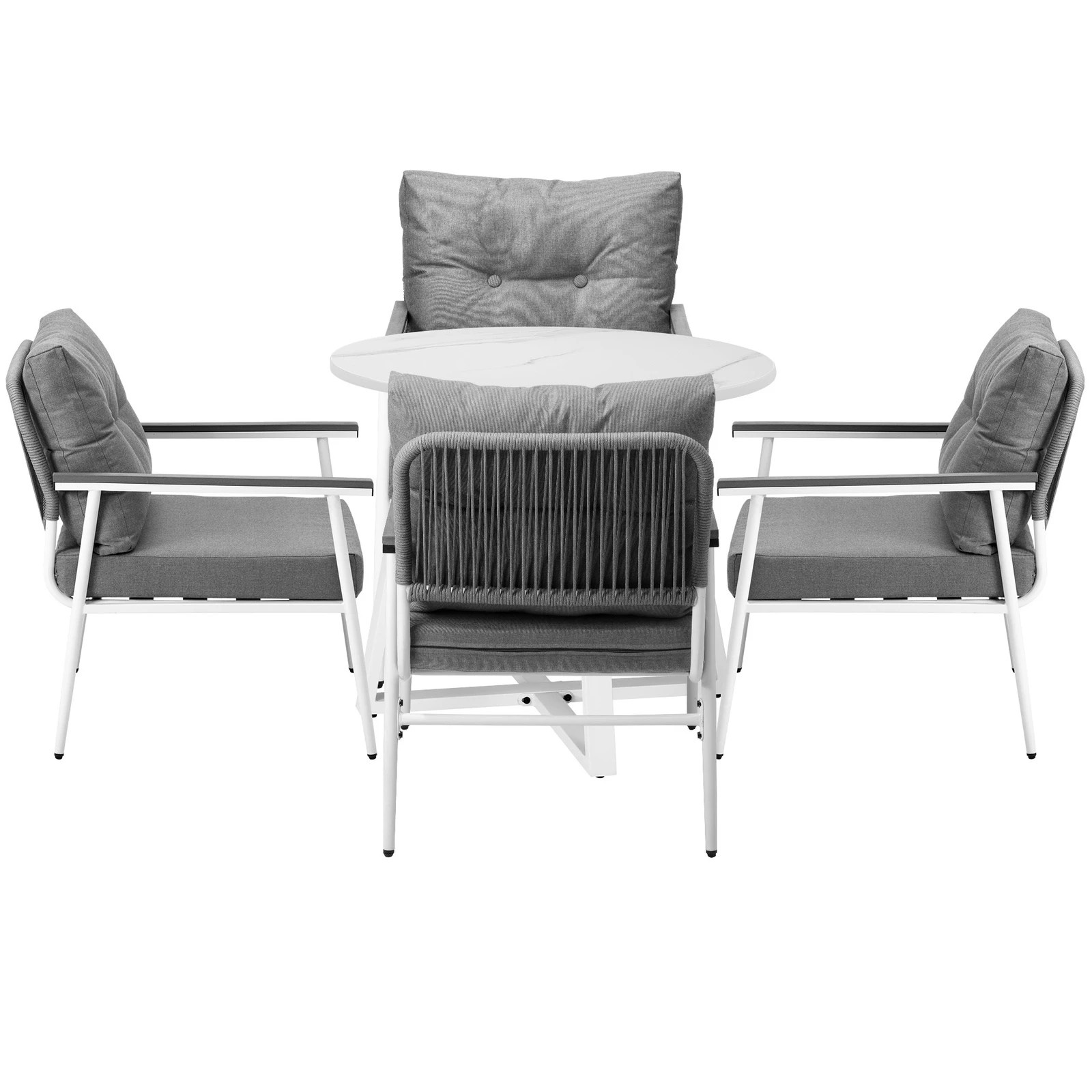 8 Livsip Outdoor Dining Setting Patio Furniture Set 4 Seater Round Table Chair - White, 8 of 9