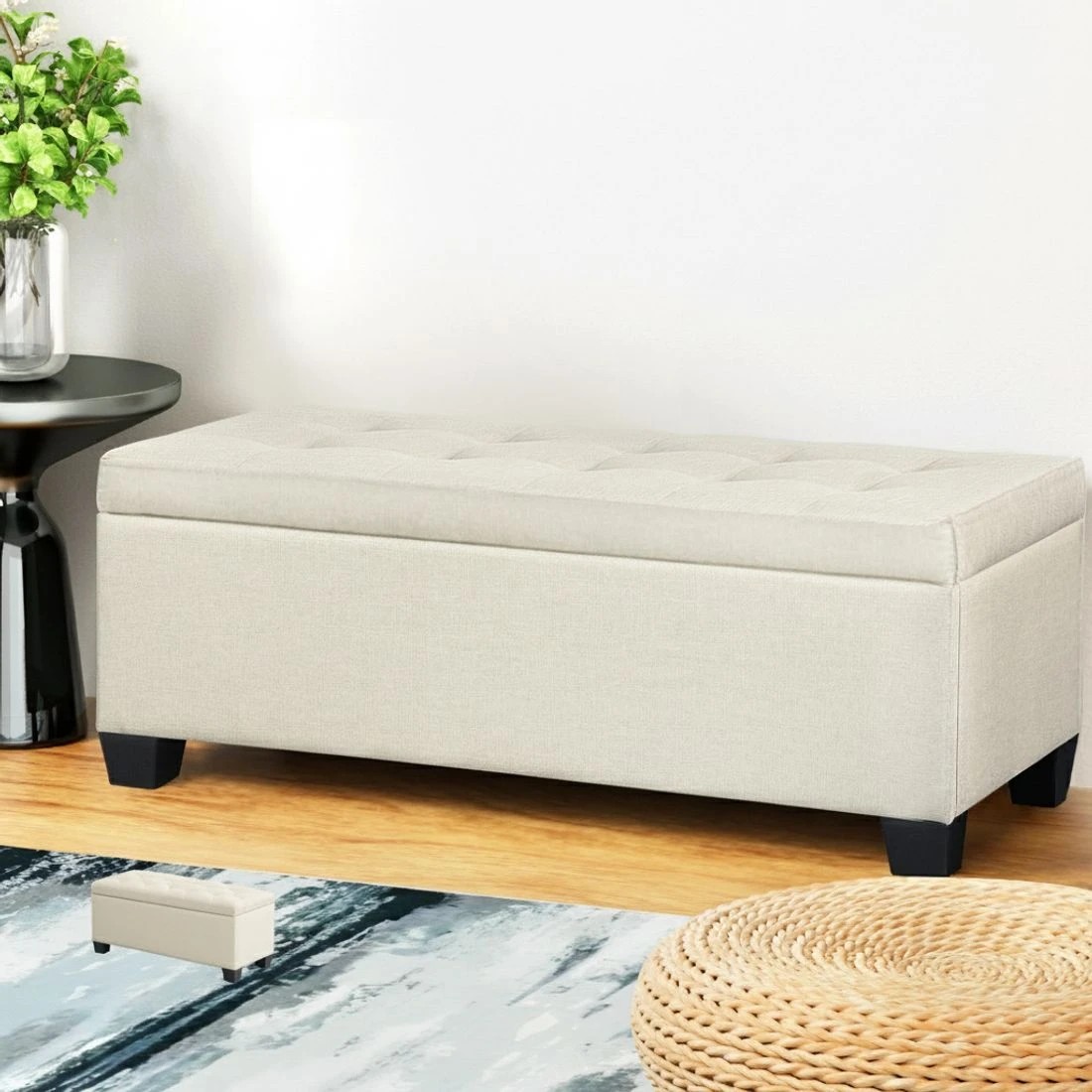7 Artiss Storage Ottoman Blanket Box 97cm Linen - White, 7 of 7