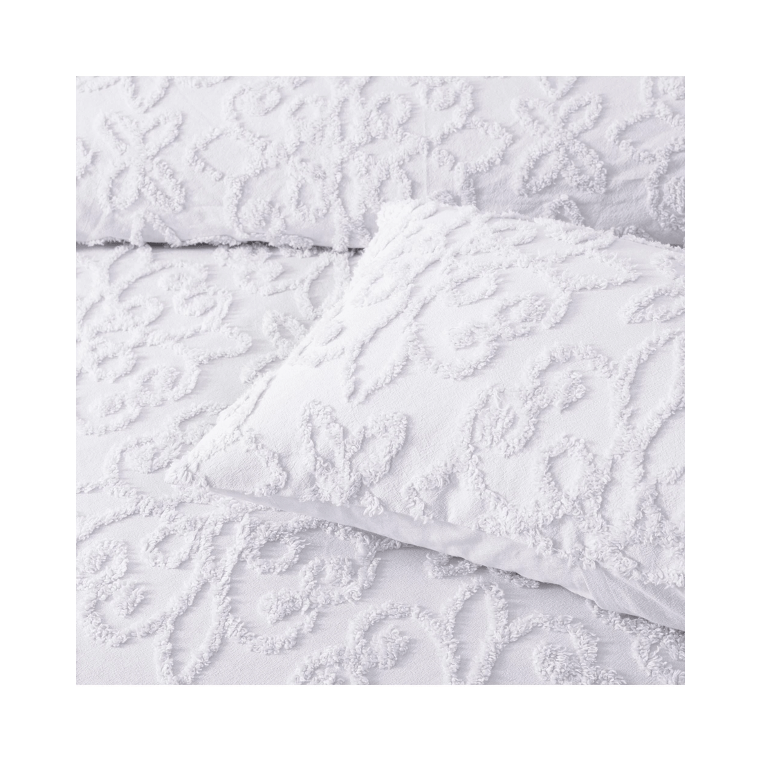 5 Bianca Bedding ELLA Cotton Chenille Bedspread Set — Textured Motif, White or Blush
 - King Single Bed
 - white, 5 of 5