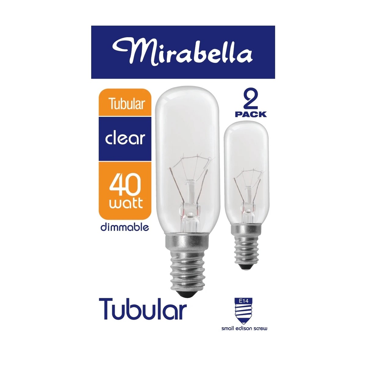 1 2 Pack Mirabella E14 40W Tubular Dimmable Clear Bulbs