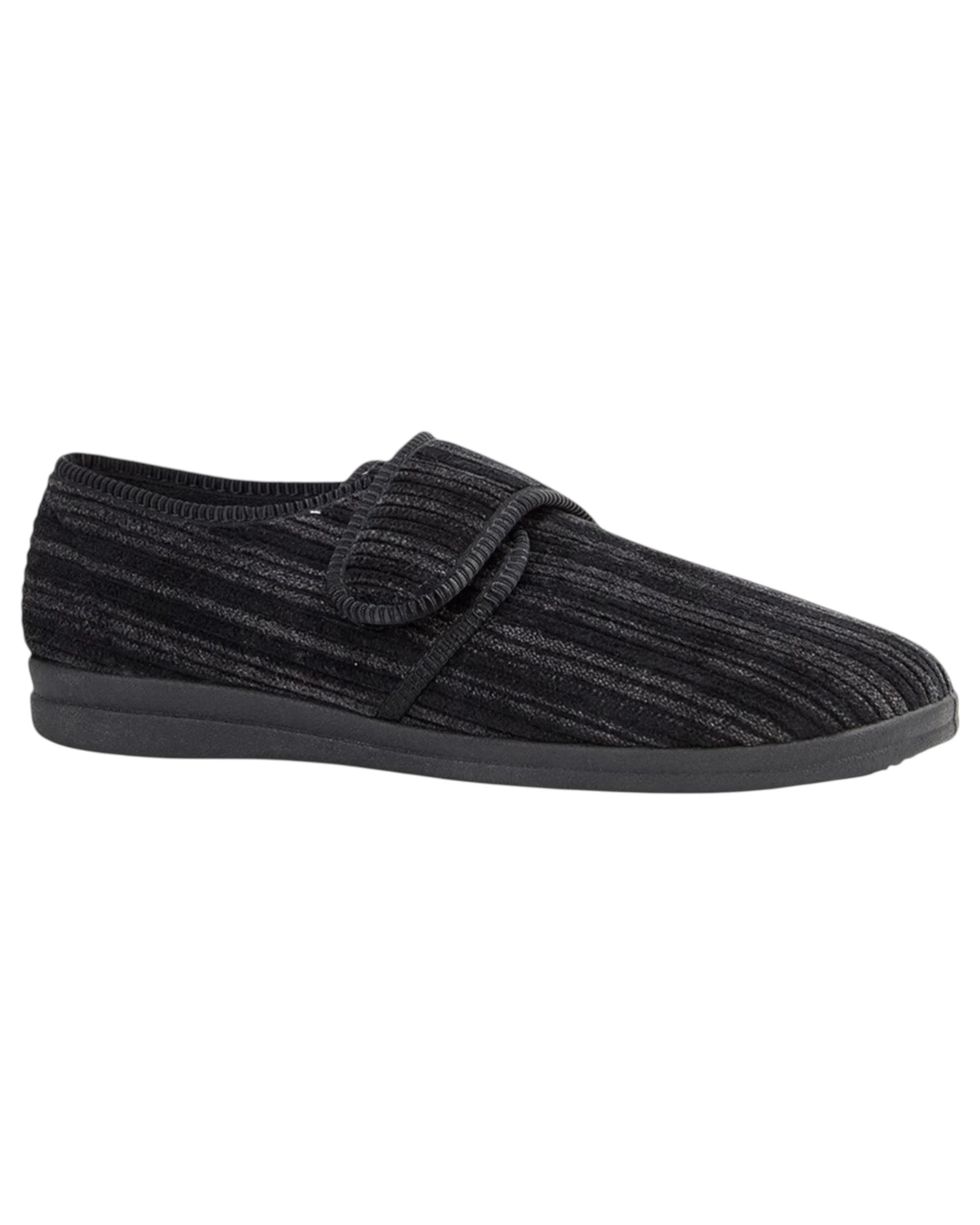 1 Grosby Mens Thurston Black Slippers Moccasins Warm Night Shoes BLACK, 1 of 3