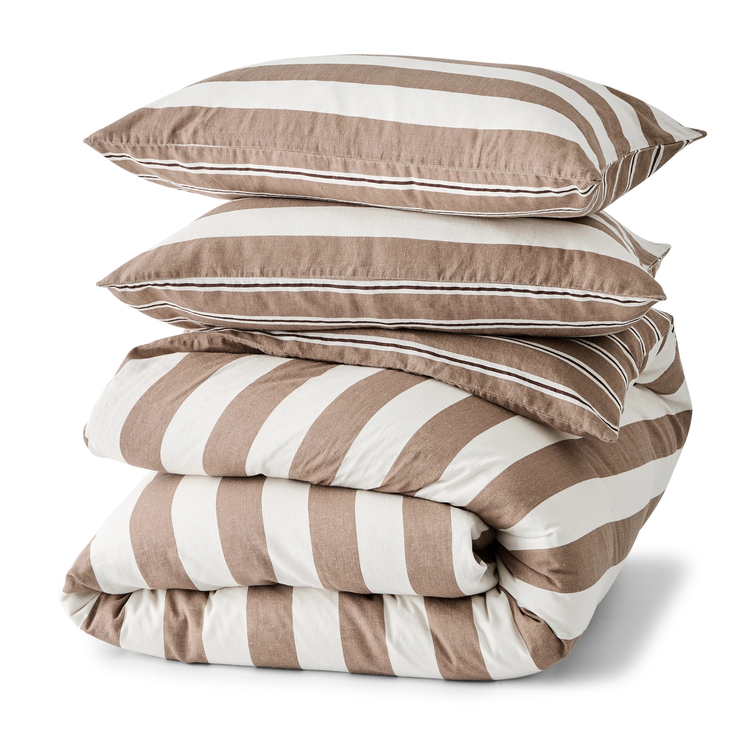 6 Stripe Linen Cotton Reversible Quilt Cover Set - Super King Bed, Tan and Off White, 6 of 8
