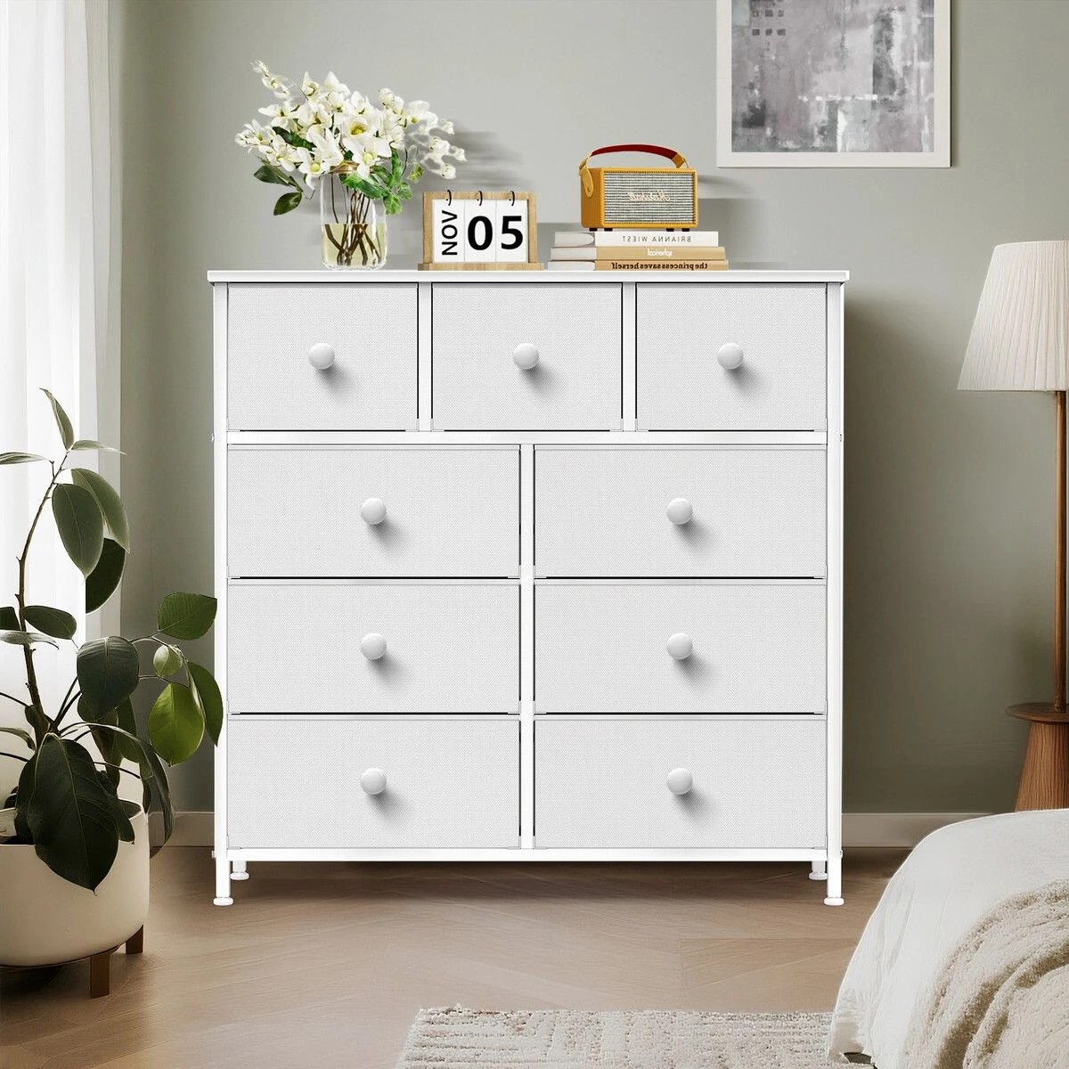 3 LUXSUITE Wide Chest of 9 Drawers Tall Dresser Tallboy White, 3 of 4