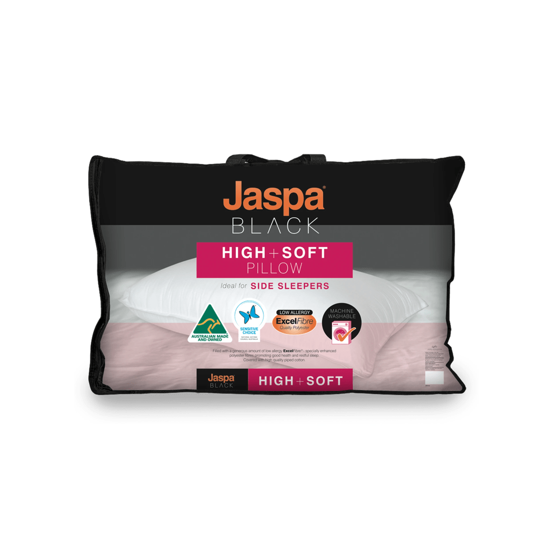 1 Jaspa Black High &amp; Soft Pillow — 700g low allergy ExcelFibre®, Foam Core, Piped Cotton Cover - White, 1 of 2