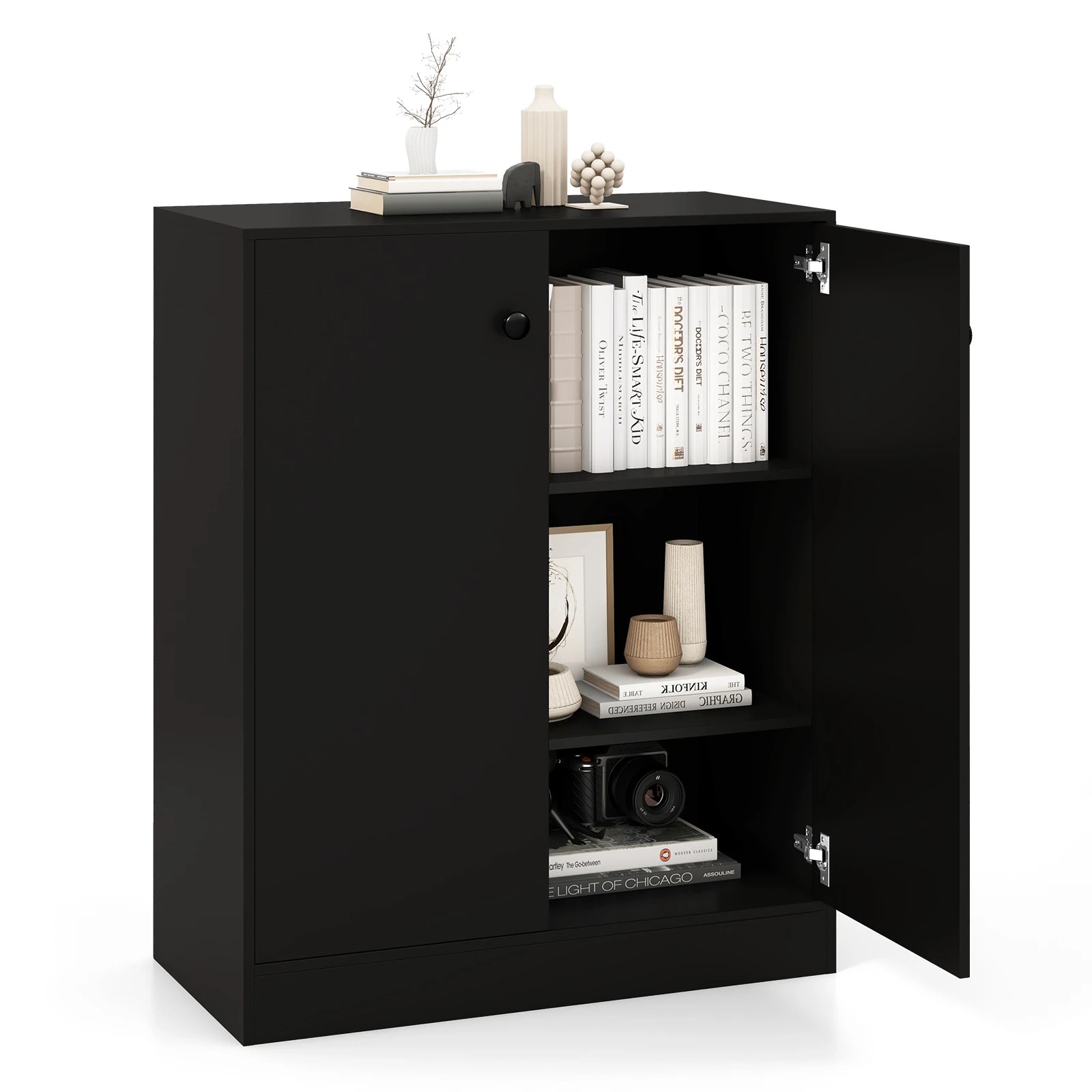 6 Costway 2-Door Storage Cabinet Freestanding Side Cabinet Organizer - Black, 6 of 7