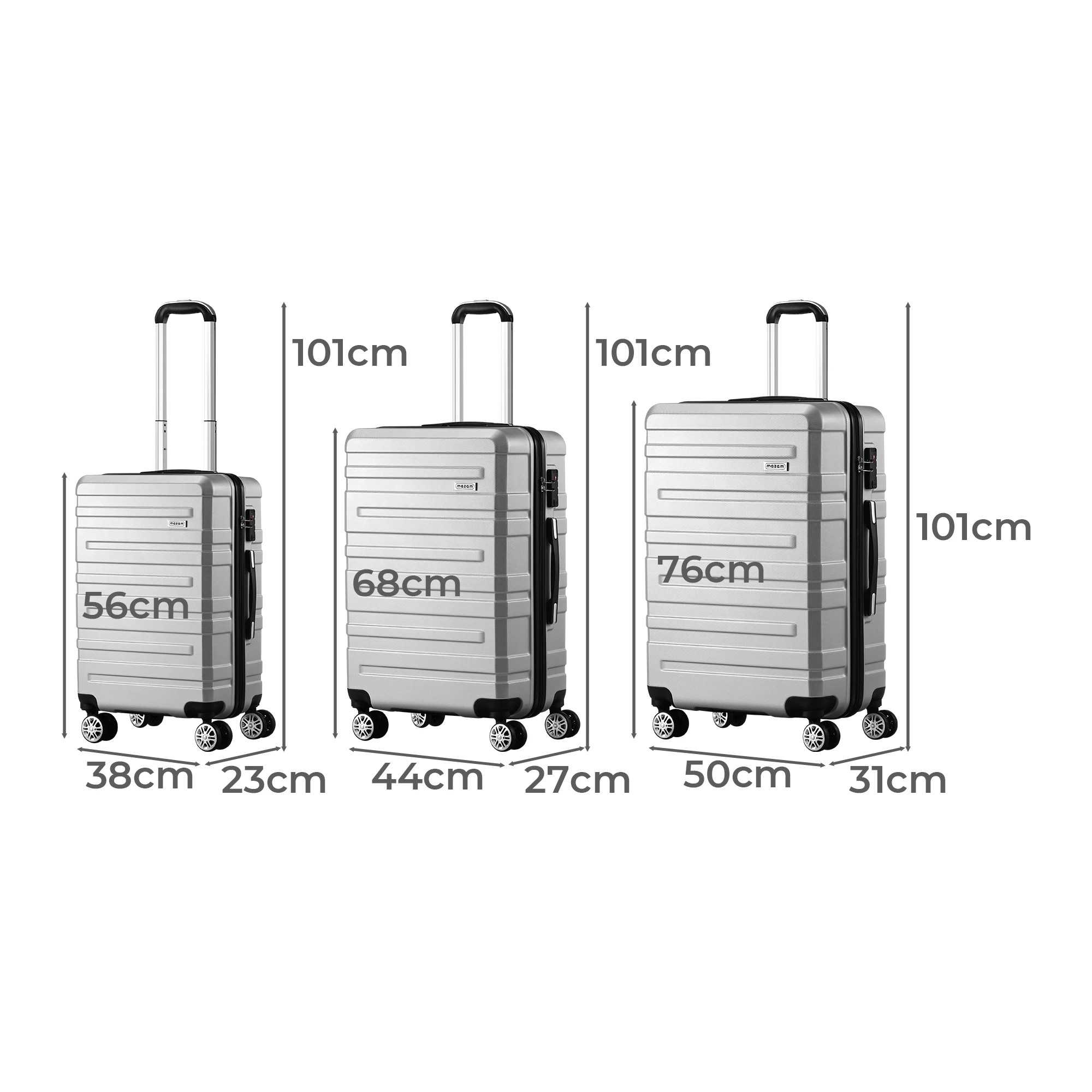 2 Mazam 3PCS Luggage Suitcase Trolley Set Travel TSA Lock ABS Hard Case - Silver, 2 of 8
