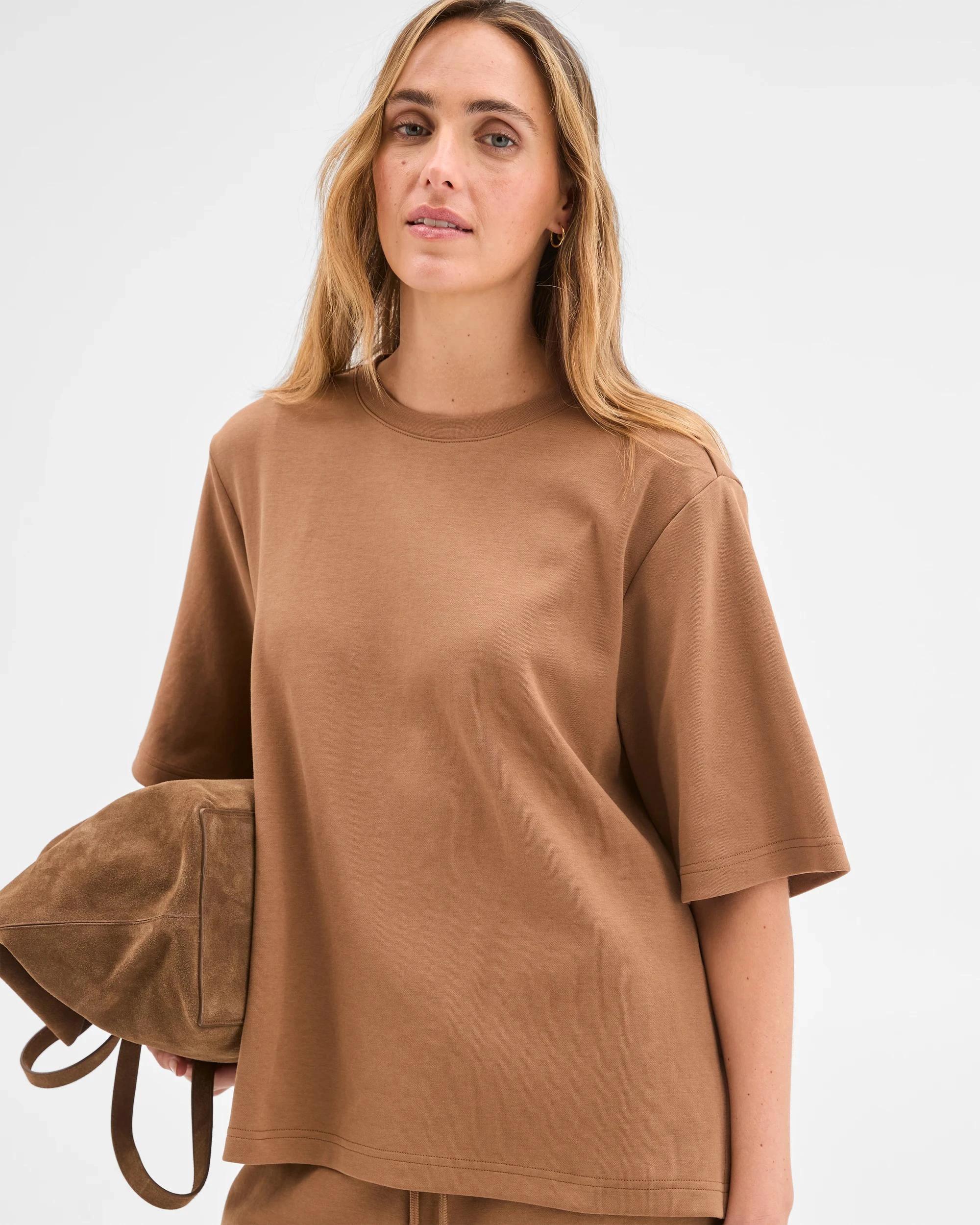 2 Target Woman Australian Cotton Blend Oversized Interlock T-Shirt BROWN, 2 of 5