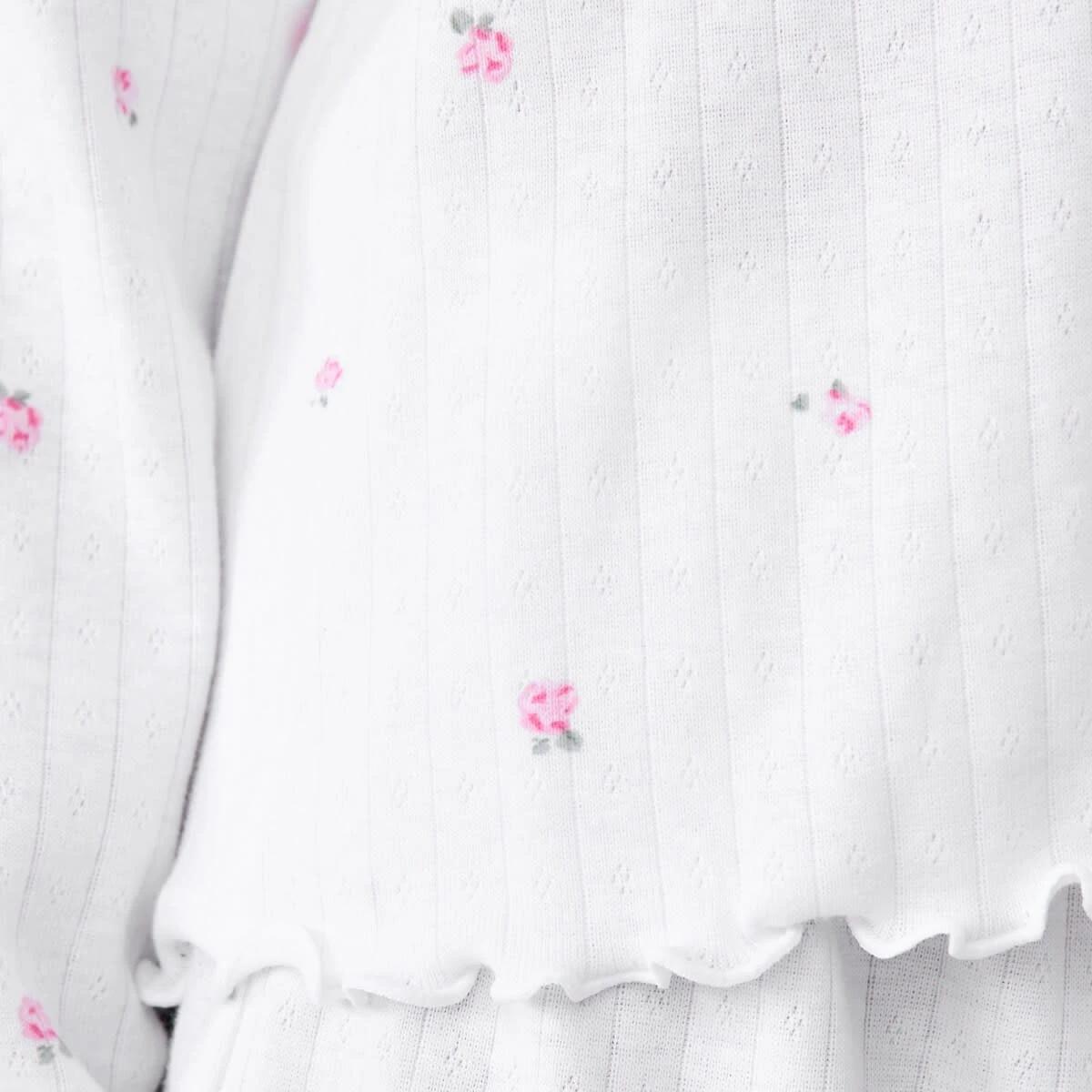 4 Long Sleeve Pointelle Pyjama Set Wht Rose, 4 of 9