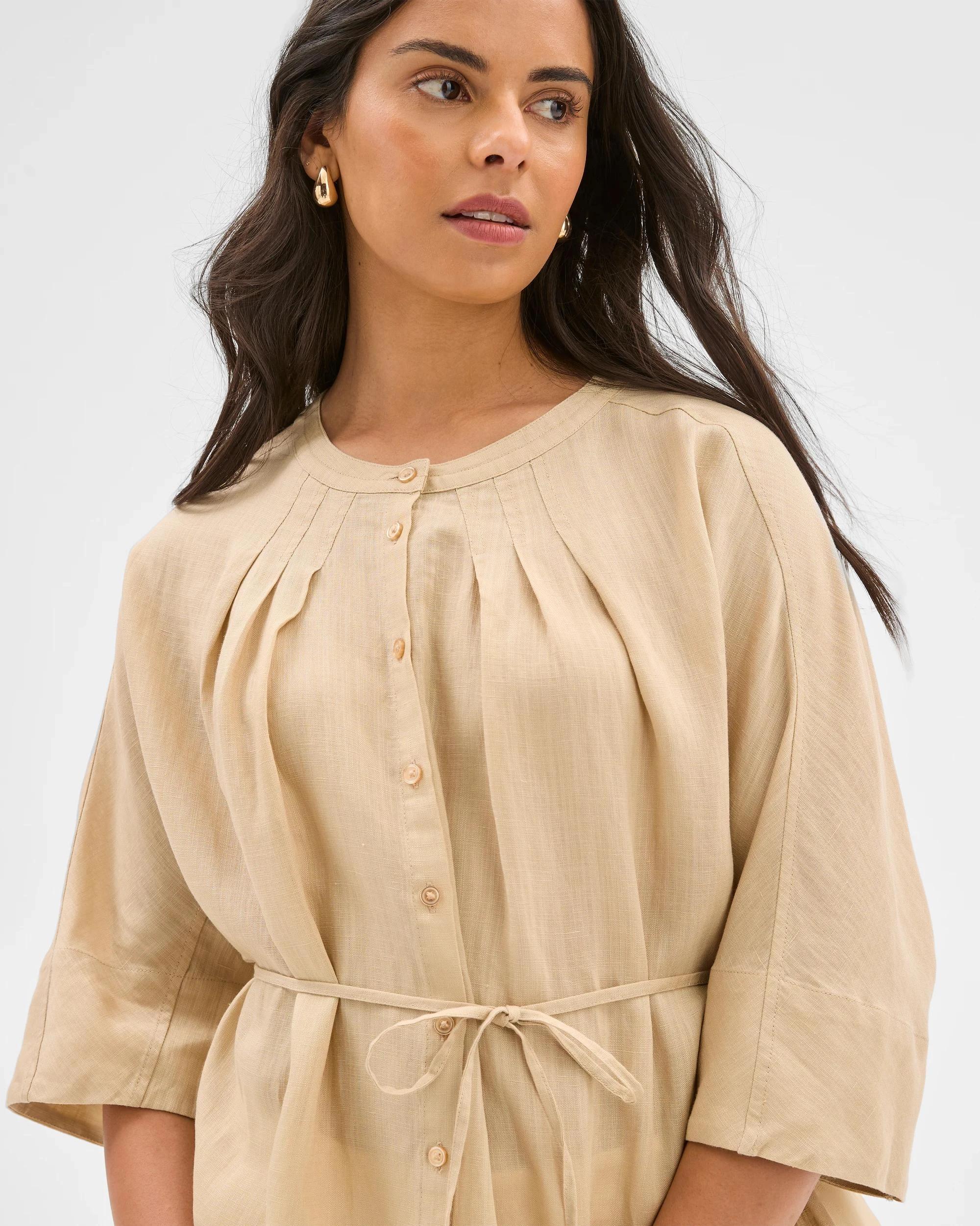 4 Target 3/4 Sleeve Tie Waist Blouse ASH BROWN, 4 of 5