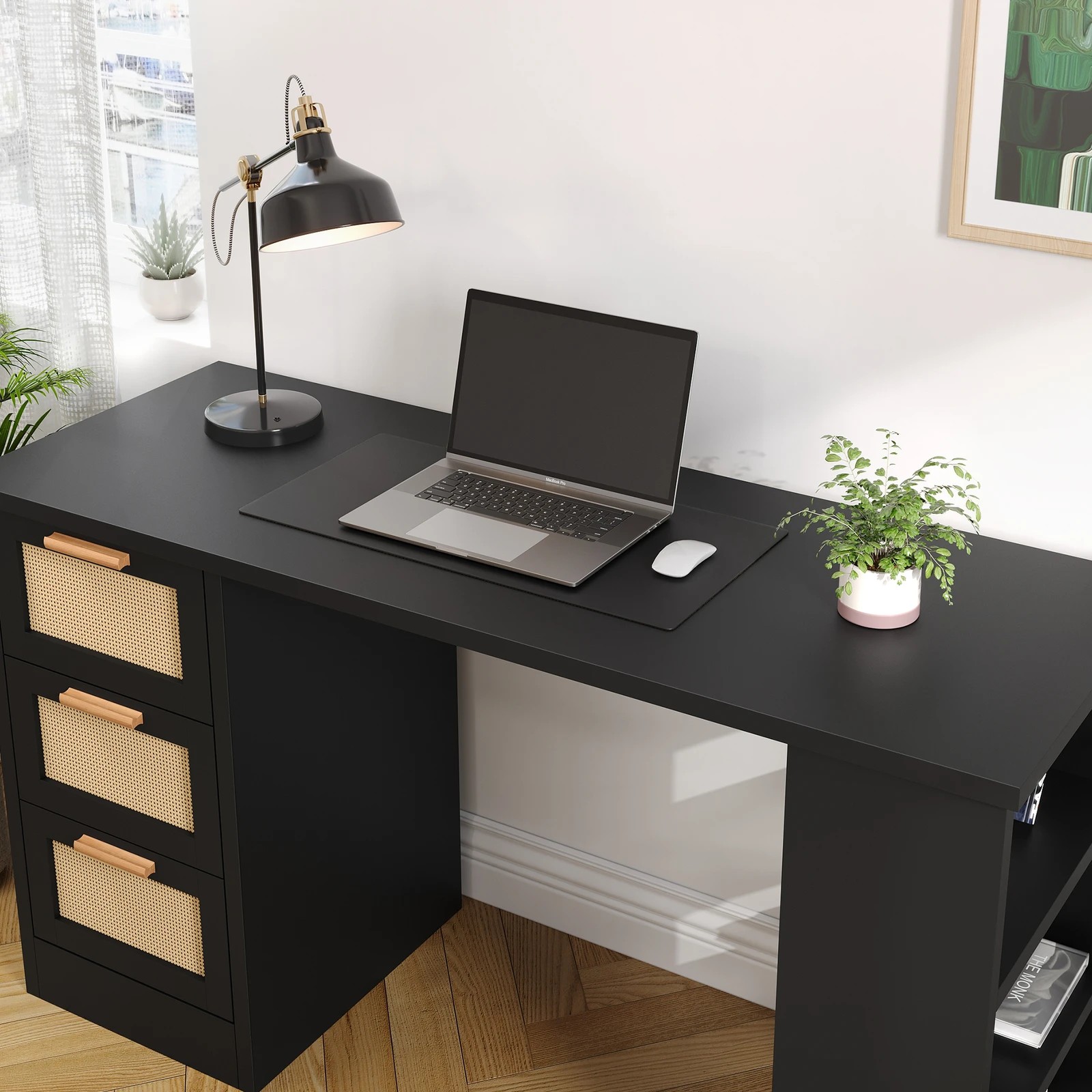 4 Alfordson Computer Desk Drawers Office Laptop PC Study Table Shelf - Black, 4 of 10