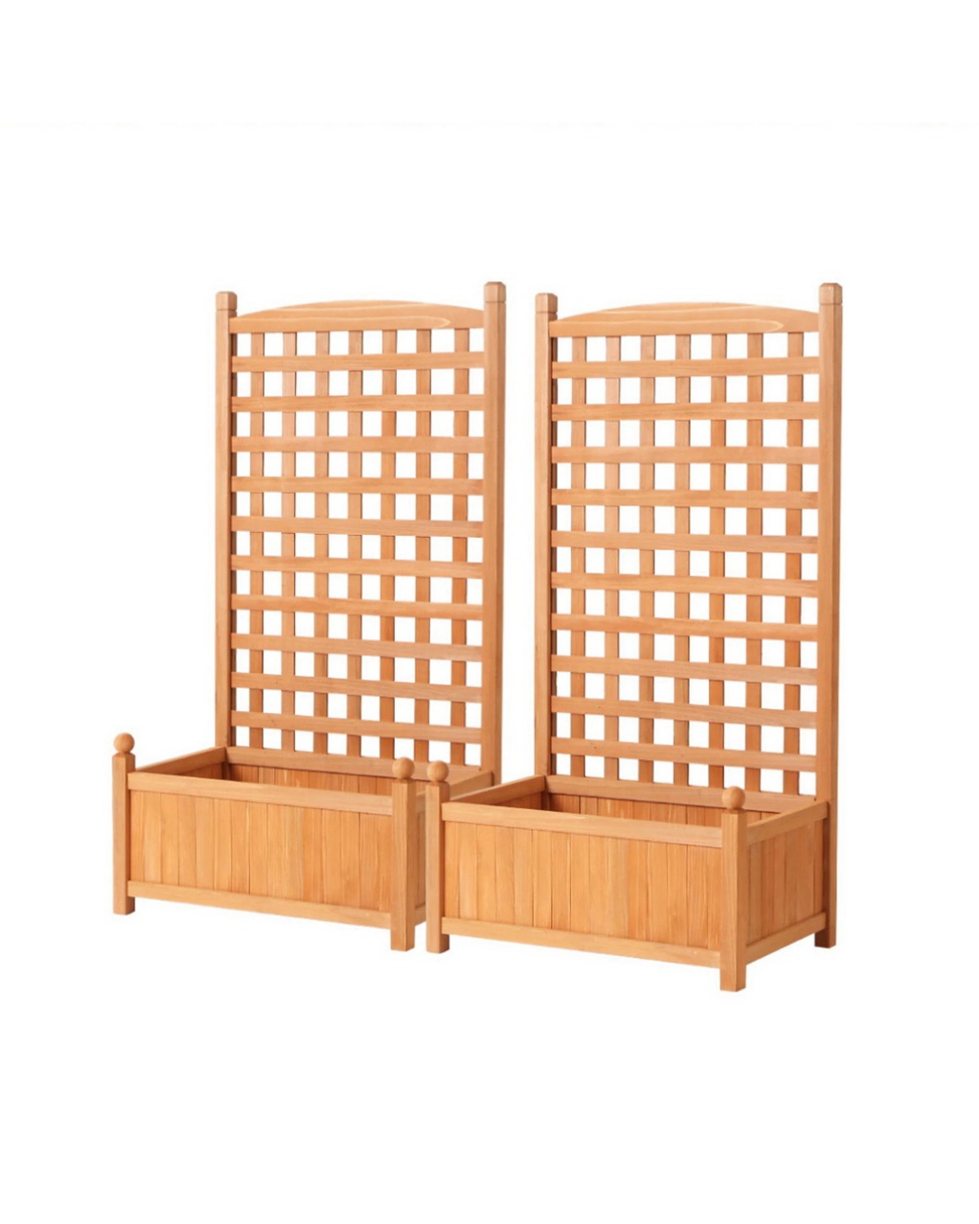 1 Green Fingers 2X Garden Bed Wooden 64x35x115cm Planter Raised Box Container Trellis - Brown, 1 of 6