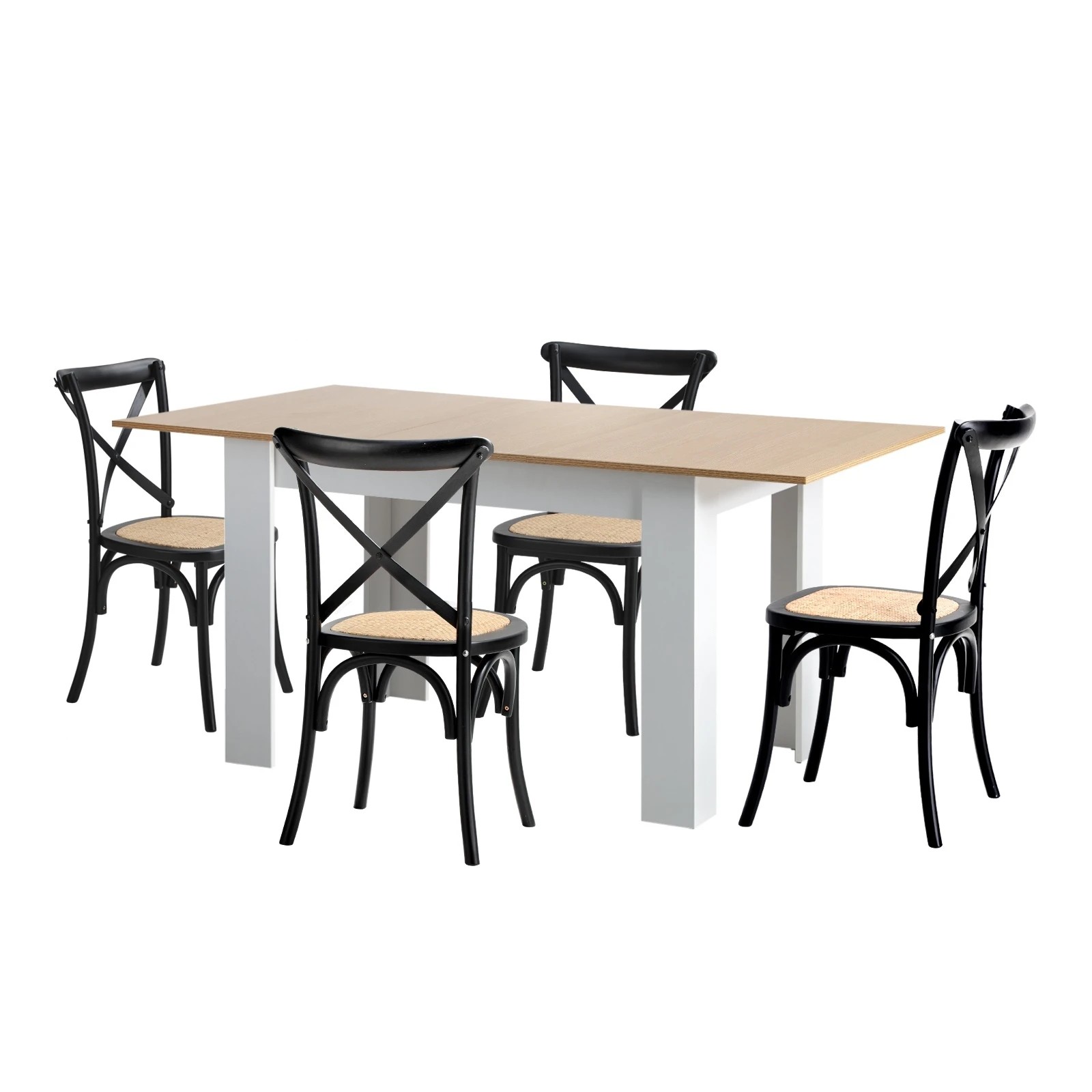 1 Oikiture 160cm Extendable Dining Table With 4pcs Dining Chairs Crossback
 - Black, 1 of 10
